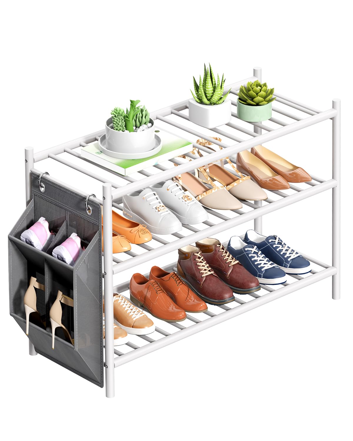 woxlemen Bamboo Shoe Rack for Closet Small Wooden Shoe Organizer with Pouch, Sturdy Wood Shoe Shelf for Front Door Entrance Entryway and Outdoor, 26