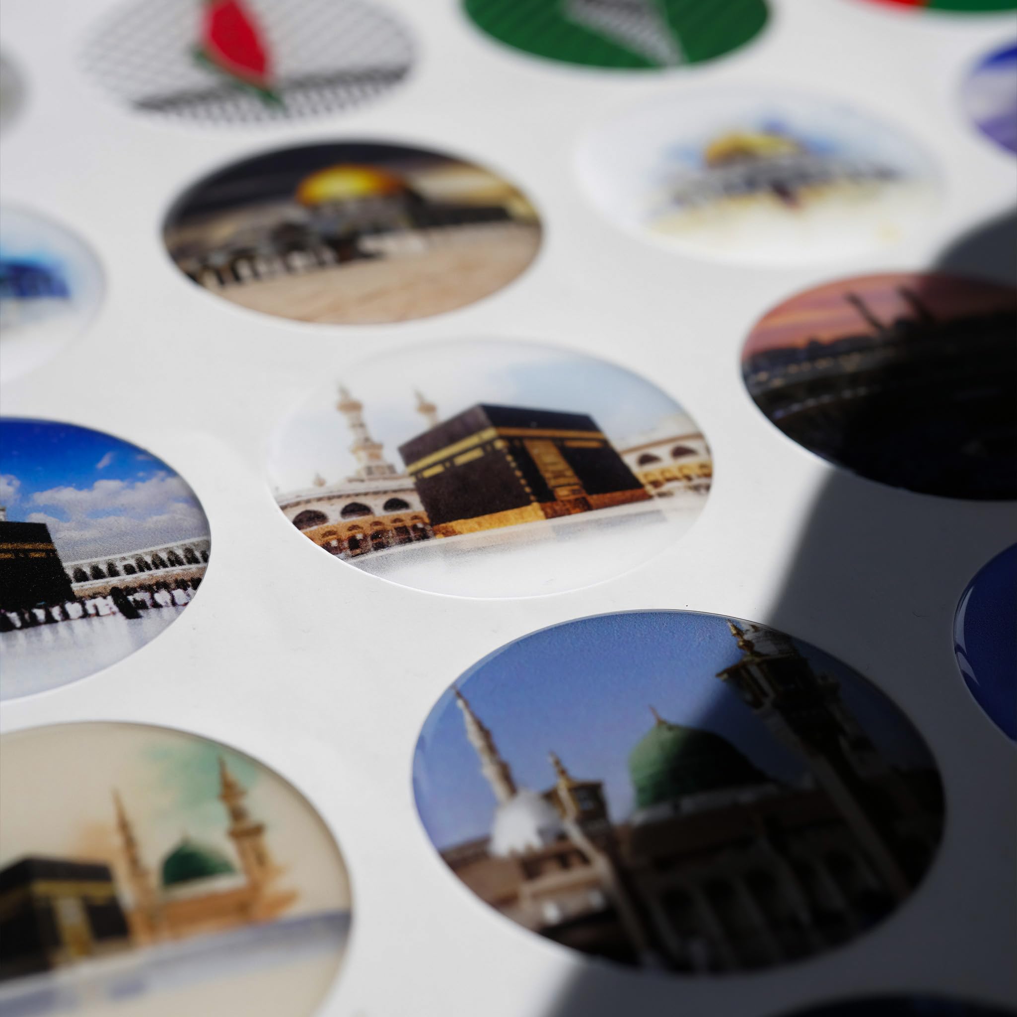 Iwa Concept Zestaw naklejek Islamic Holy Sites, Kaaba Masjid an-Nabawi Masjid al-Aqsa, okrągłe naklejki 1,7 cala, 24 szt