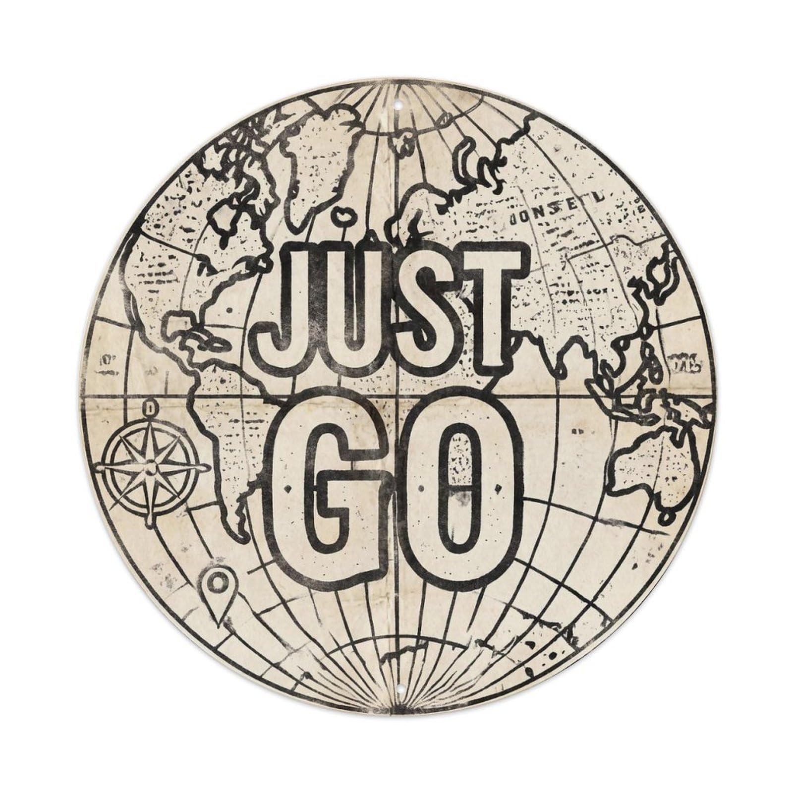 Este 8X8inch Style Vintage World Map With Compass Just Go Passage Way Metal Tin Sign