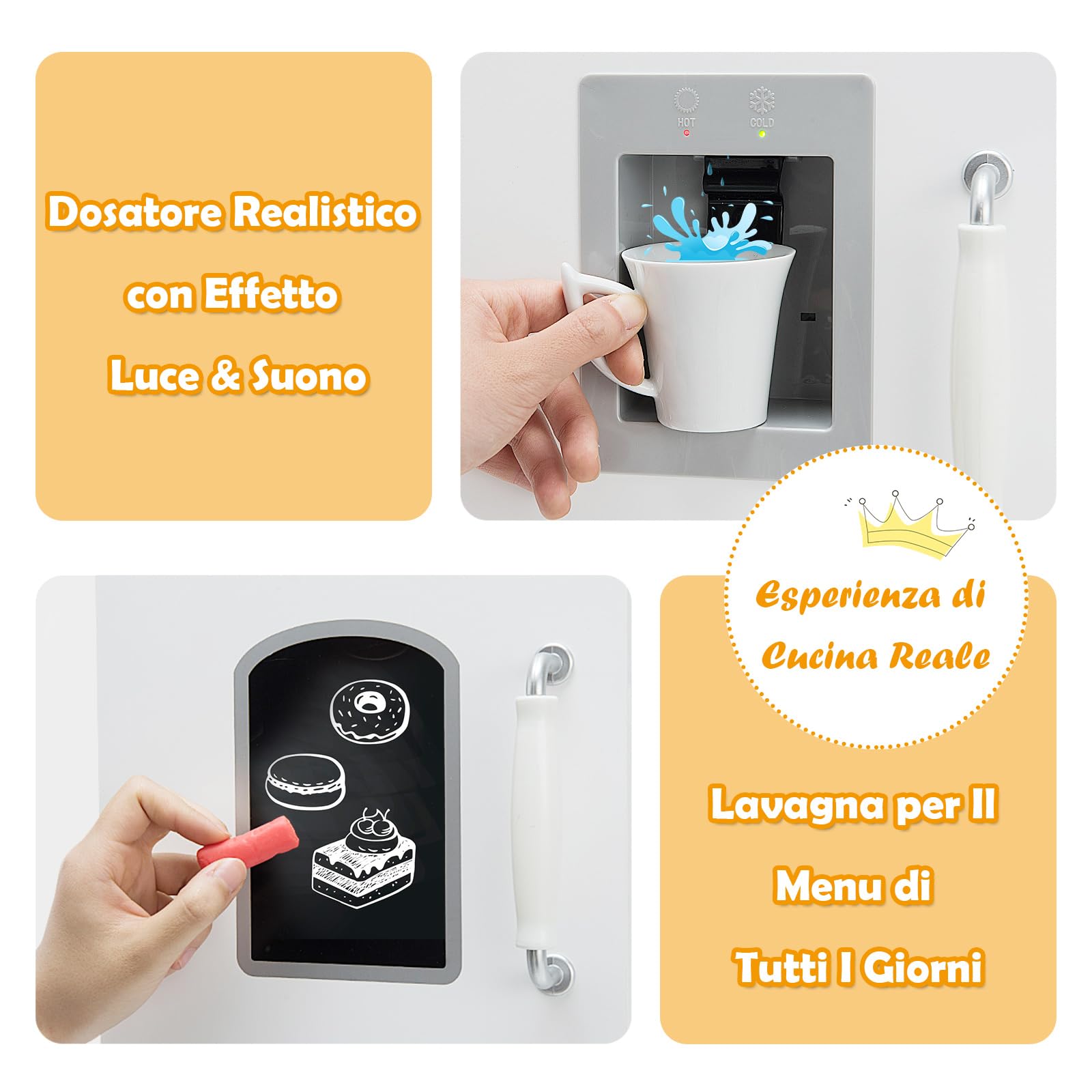RELAX4LIFE Cucina Giocattolo in Legno per Bambini, Luci e Suoni Realistici, Gioco di Simulazione con Telefono, Frigorifero, Distributore d'Acqua per Bambini 3+Anni