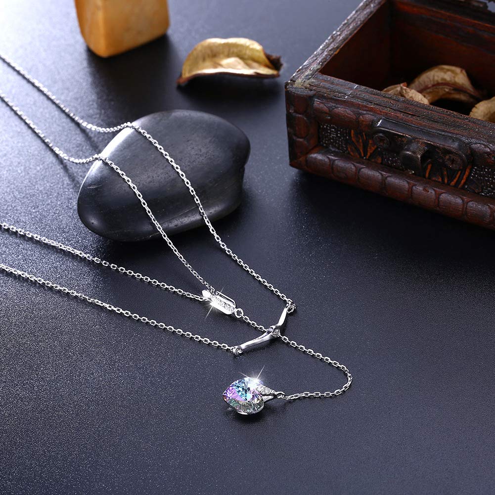 Kryształowy naszyjnik Sterling Silver 925 w kształcie serca ułożony naszyjnik damski