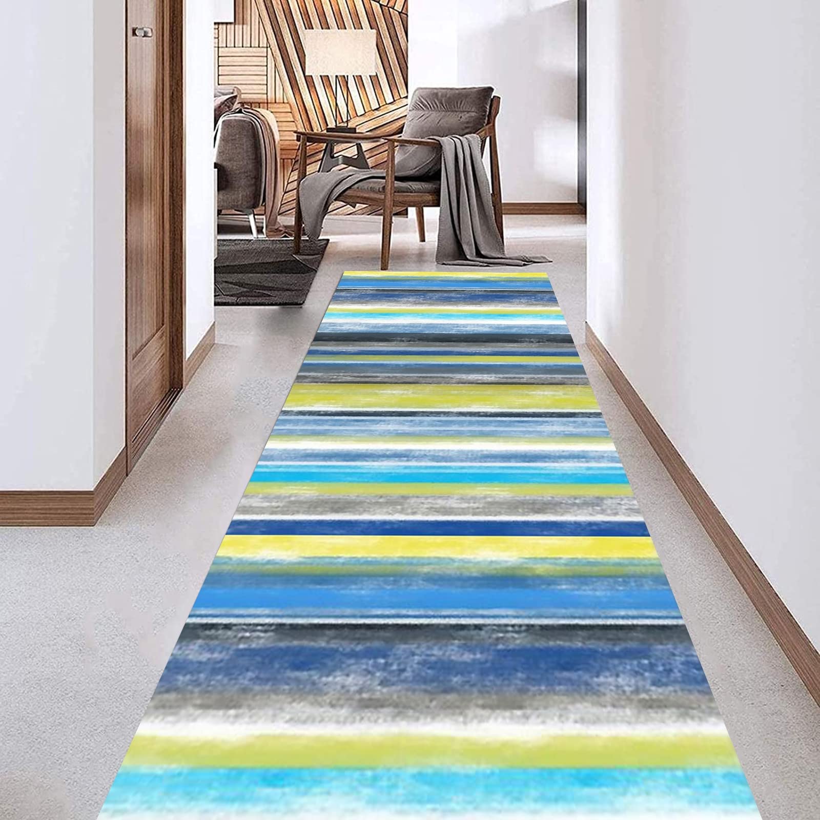 Alfombras Cocina Alfombra Pasillo Larga Alfombra Cocina Lavable Antideslizante Moderno Entrada Felpudos Alfombra Poliéster Para Sala De Estar Dormitorio,Blu,90x250cm