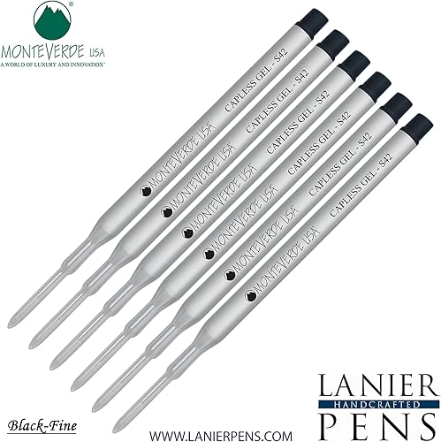 Miniatura 3 de Lanier Combo Pack  6 unidades  Monteverde sin tapa S42 Gel tinta recarga compatible con la mayoría de bolígrafos estilo Sheaffer  negro (punta fina