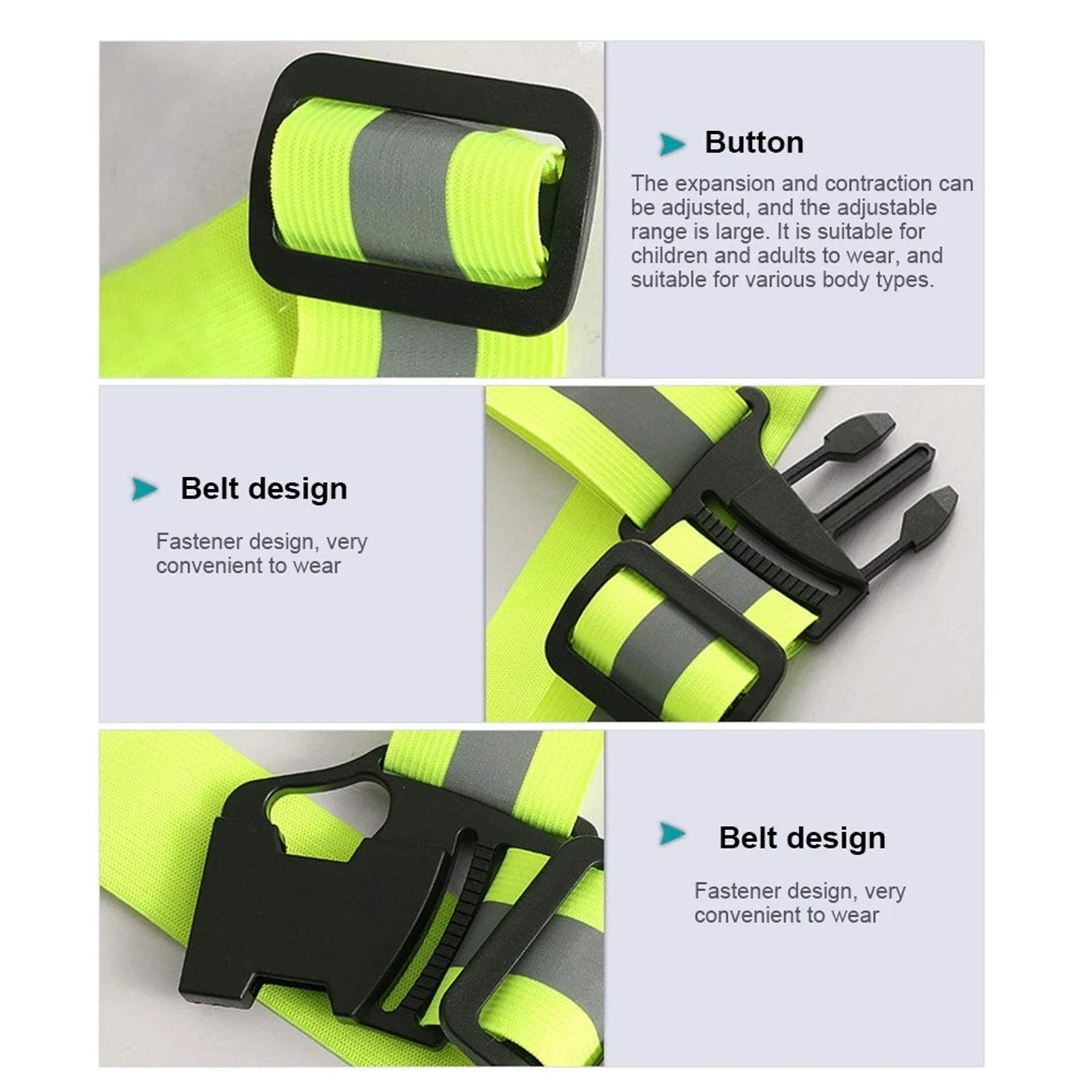 Chaleco Reflectante Cinta de Bandas Alta Visibilidad cinturón Seguridad elástica Ajustable multipropósito para Uso en Exteriores(Verde)