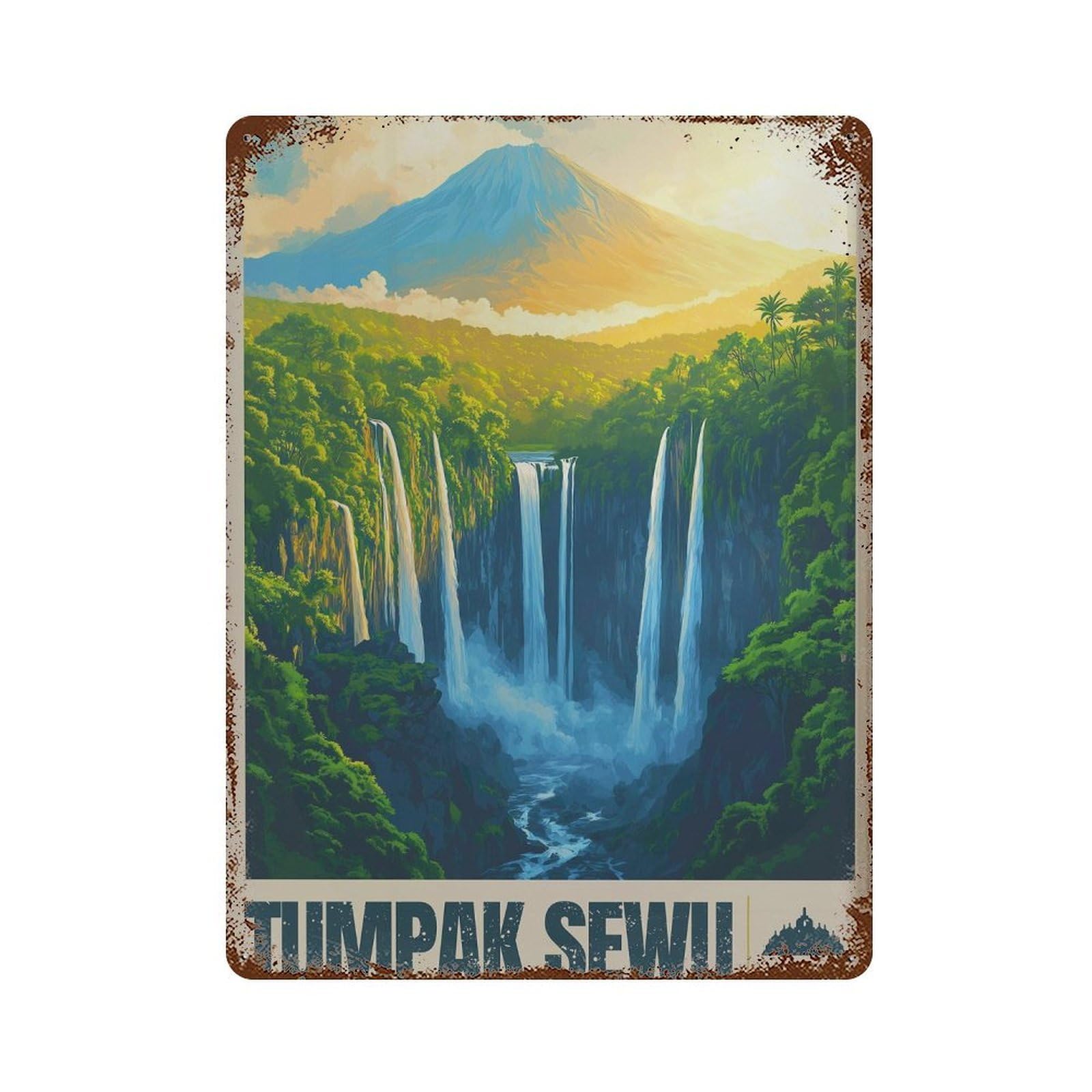 xiaoxiaoshen Tumpak Sewu Waterfall East Java Travel Wall Decor Art Metal Tin Poster Modern Home Decor Art Home Bar Shop Decorations Vintage Sign 40x30cm