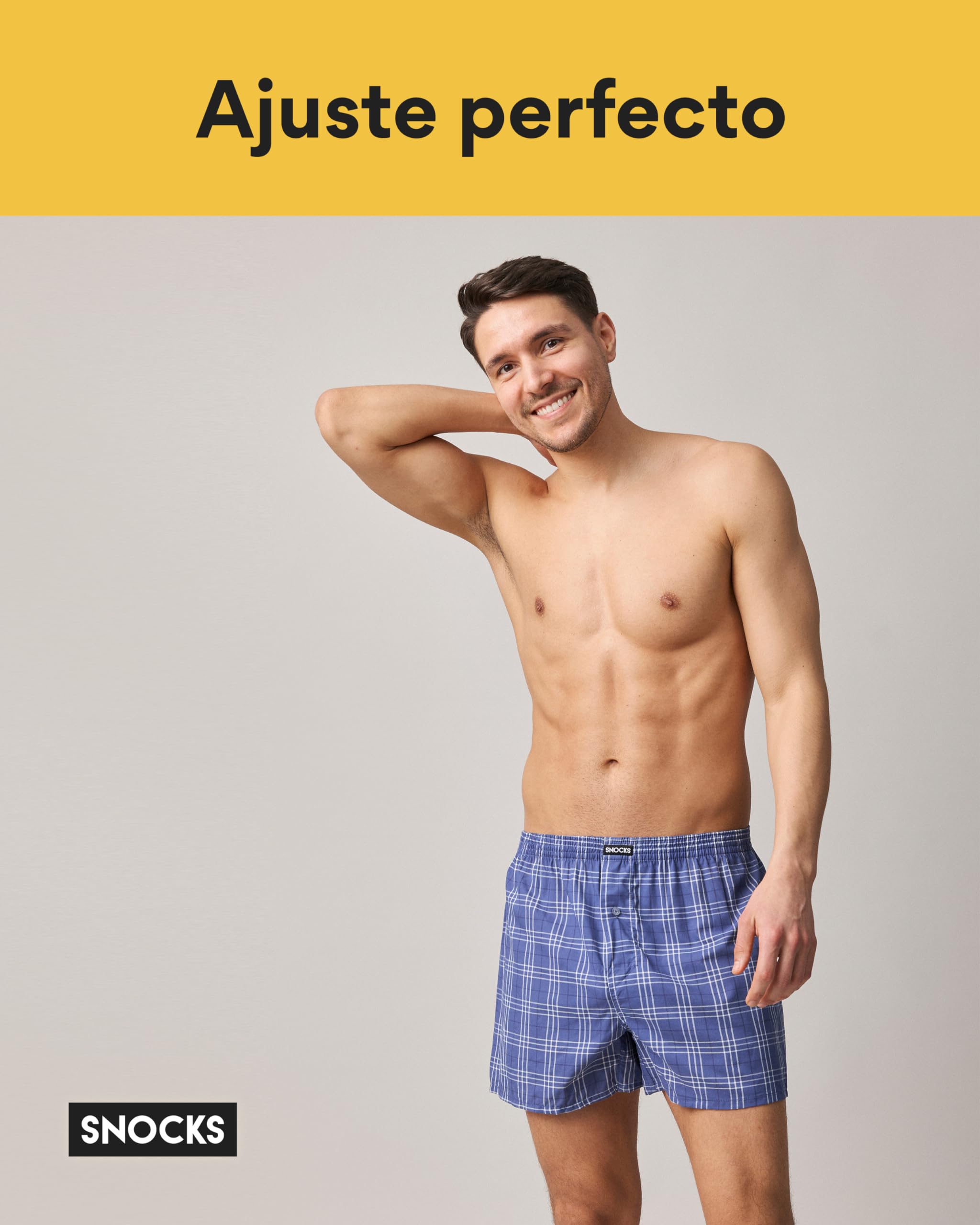 Snocks Calzoncillos Americanos para Hombre de algodón orgánico - Pack 3 Boxers de Tela (Talla S-4XL) - Calzoncillos Boxers de Tela Hombre sin Etiqueta Molesta