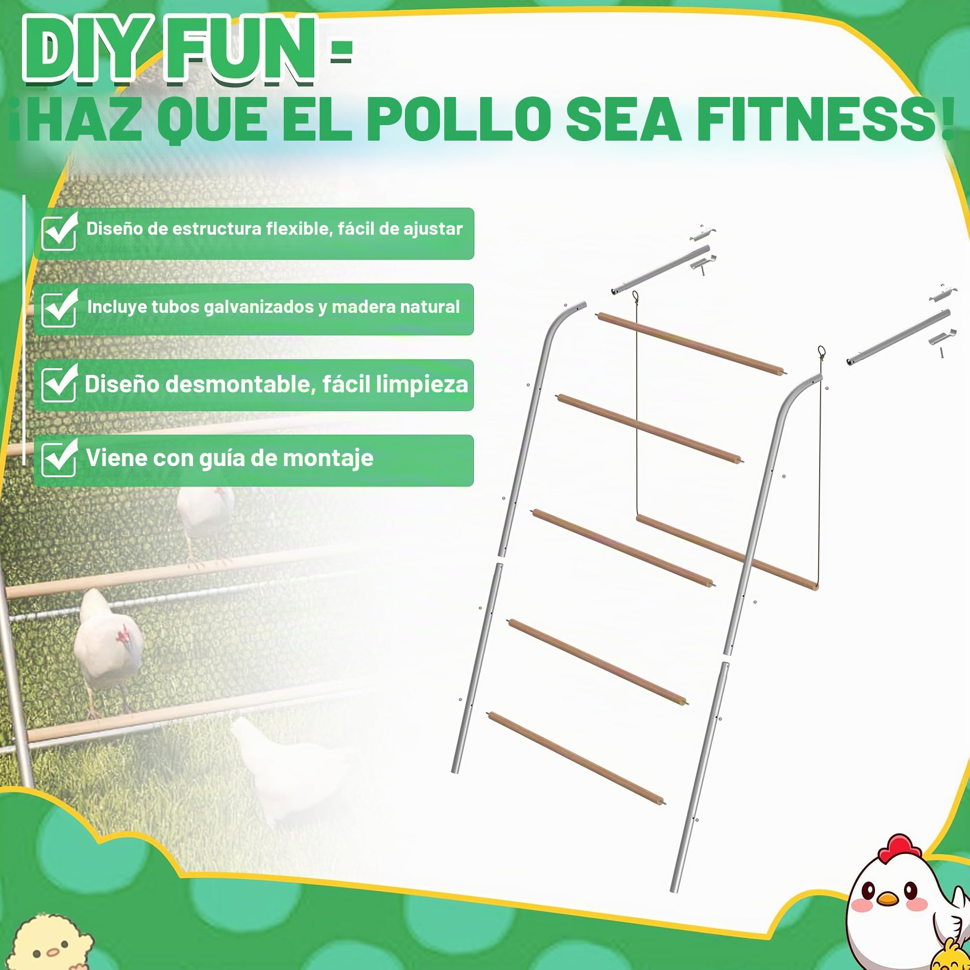 Froadp Columpio de madera de 5 niveles para pollos con percha - escalera para pollos, barra para pollos y juguete para pollos, accesorio para gallinero y corral para pollos