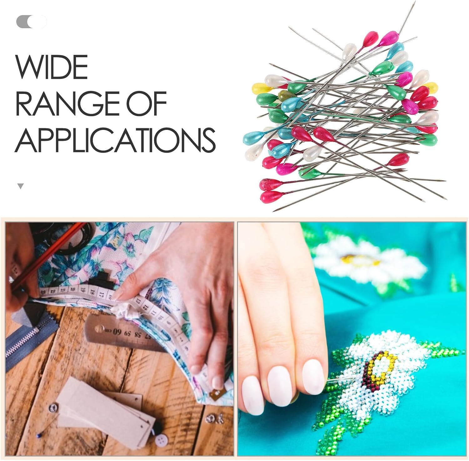 GALPADA DIY Sewing Locating Pins with Pearl Glass Head, 5.5-inch Straight Pins for Fabric and Crafts, 50pcs Box, Colored and White for Dressmaking and Floral Bouquets