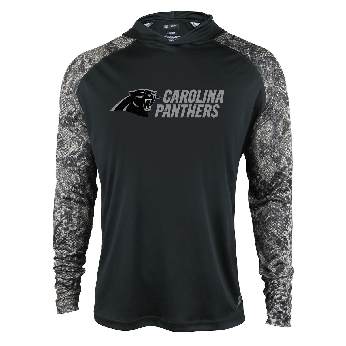 Zubaz NFL Men's Light Weight Synthetic Hood With Digital Print Sleeves, CAROLINA PANTHERS Medium Black