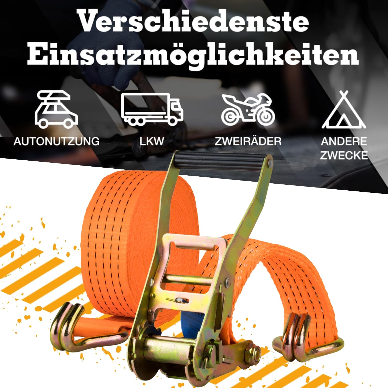 Safetytex Spanngurt 4t zweiteilig mit Ratsche & Spitzhaken – 4m lang 50mm breit – LC 2000/4000 daN – Zurrgurt zweiteilig – Profi-Ratsche – 100% Polyester (10 Stück)