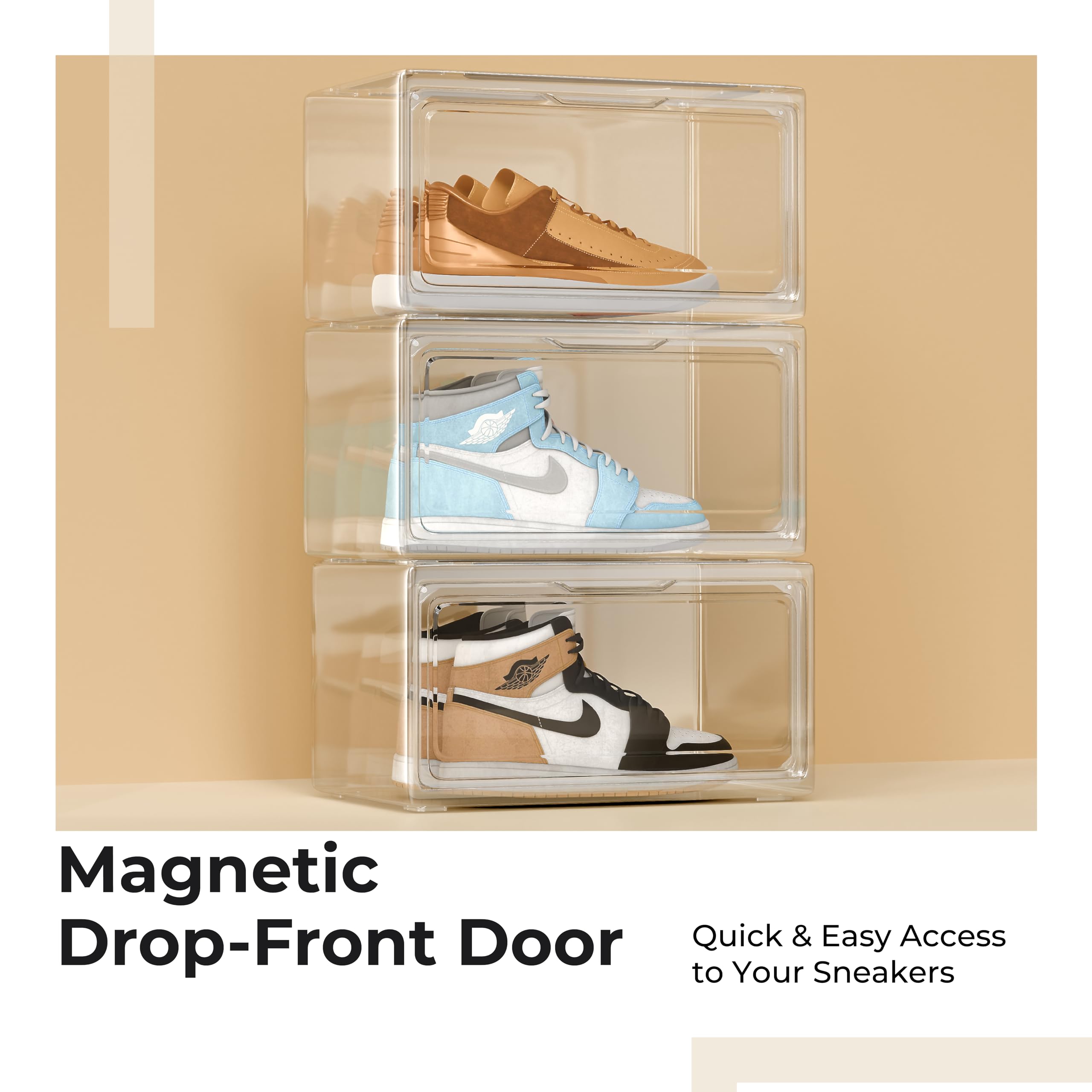 Lifelong Shoe Storage Organizer Box | Clear Plastic Stackable Sneaker Container Bins | Foldable Shoe Boxes for Closet & Shelf | Space-Saving Transparent Shoe Organizer for Men & Women’s Footwear 1