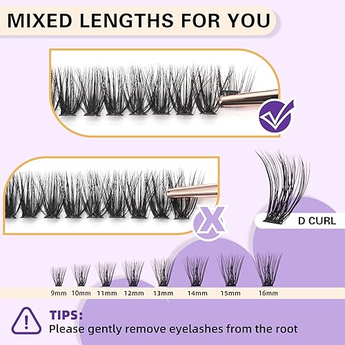 Miniatura 4 de B&Q - 280 extensiones de pestañas individuales (9-16 mezclas, 55D-C)