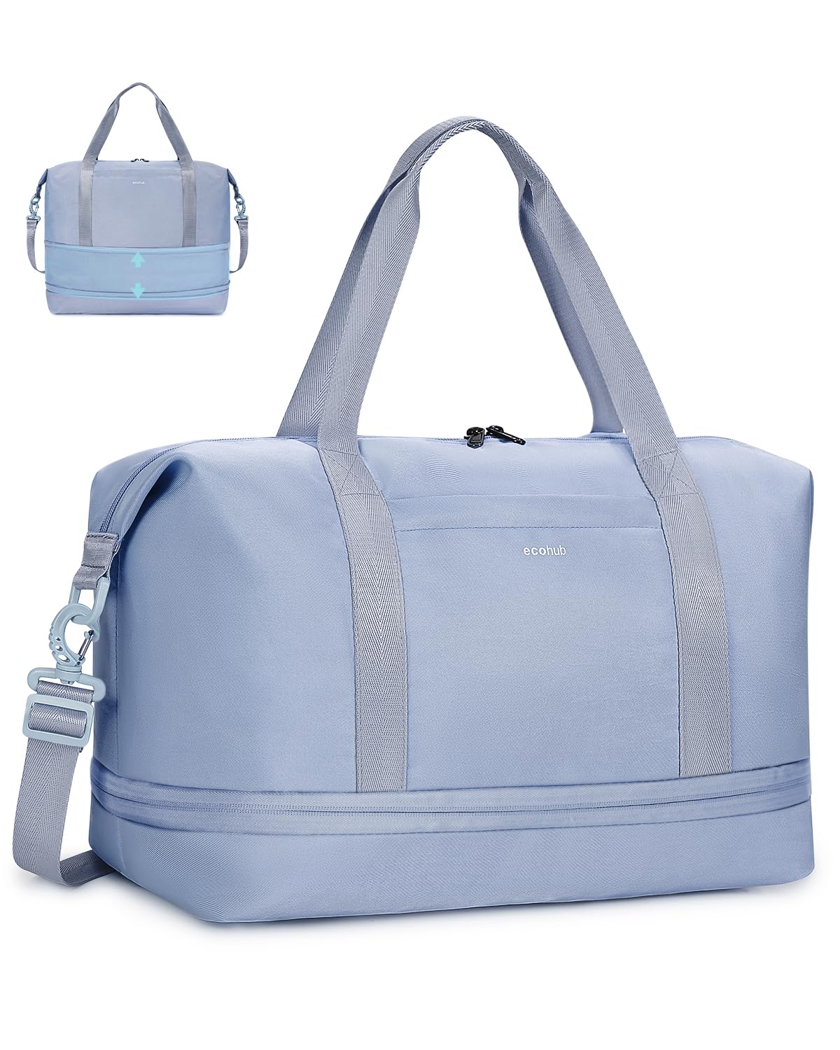 ECOHUB Erweiterbare Ryanair Handgepäck 40x20x25, Reisetasche Handgepäck Mit Abnehmbar Nass-Tasche, Handgepäck Tasche für Flugzeug, Weekender Damen Herren, Patent Anhängig(Grau)