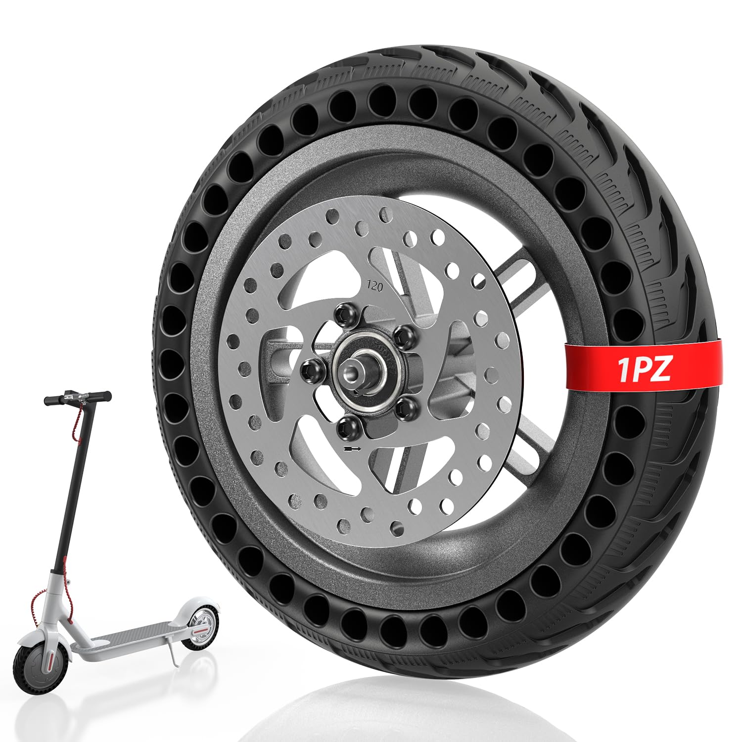 1PZ FMR-PR2 Kit de Roue Solide 8,5 Pouces remplacement pour Xiaomi Pro/Pro 2 | Disque de Frein 120mm inclus | avec Pneu Plein Anticrevaison et Moyeu| Compatible Roue Avant/Arrière