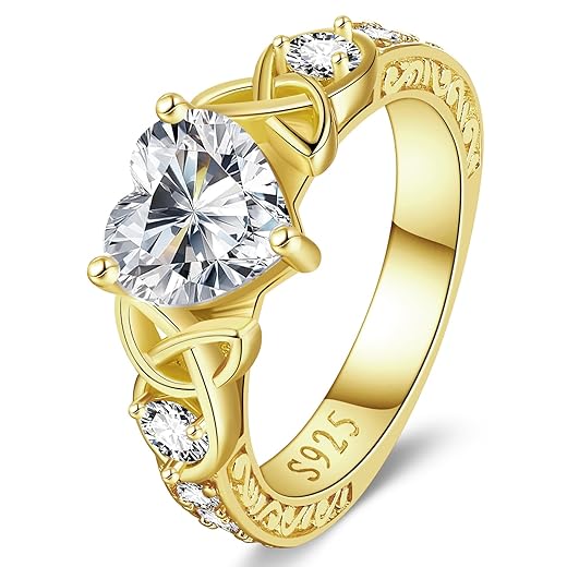 Moissanite Promise Rings for Her, 2CT D Color VVS1, Heart Shaped Celtic Knot, 925 Sterling Silver Engagement Wedding Anniversary Valentines Promise Gift with Certificate