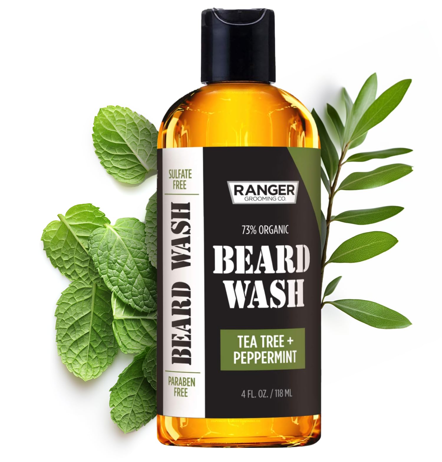 Leven Rose Beard Wash Shampoo by Ranger Grooming Co , Natural Beard Cleanser & Conditioner for Men, Tea Tree & Peppermint Scented for Growth & Thickening, Sulfate & Paraben Free 4 Oz