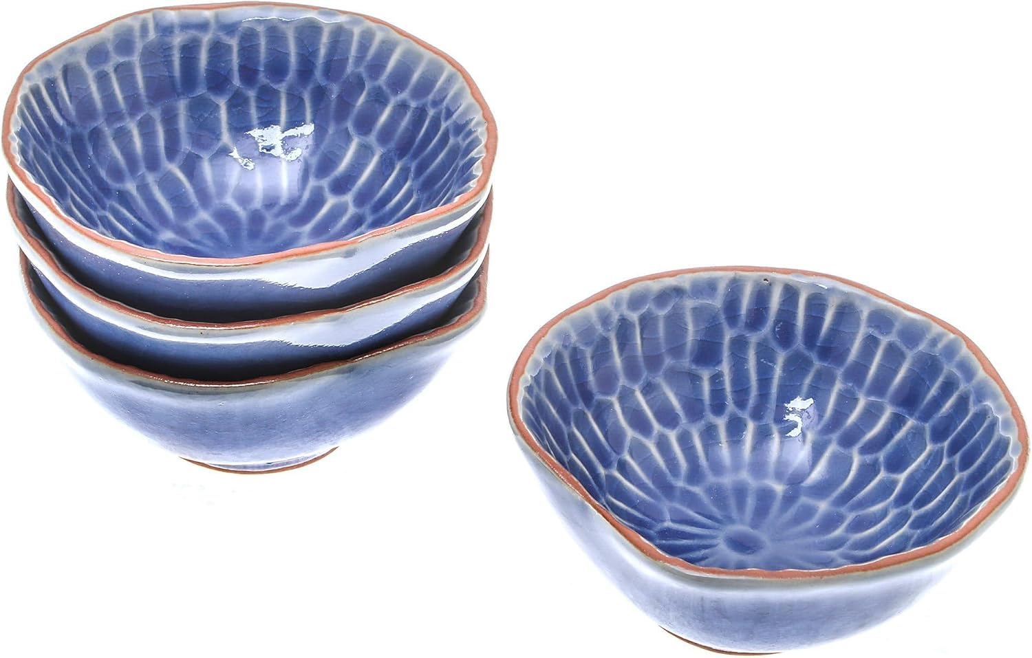 NOVICA Artisan Handmade Celadon Ceramic Appetizer Bowls Blue from Thailand Set of 4 Tableware Serveware Dishes East Meets West Floral [ 1.8in H x 3.9in W x 3.9in D 3 Oz.] ' Sunflower Dream' Set of