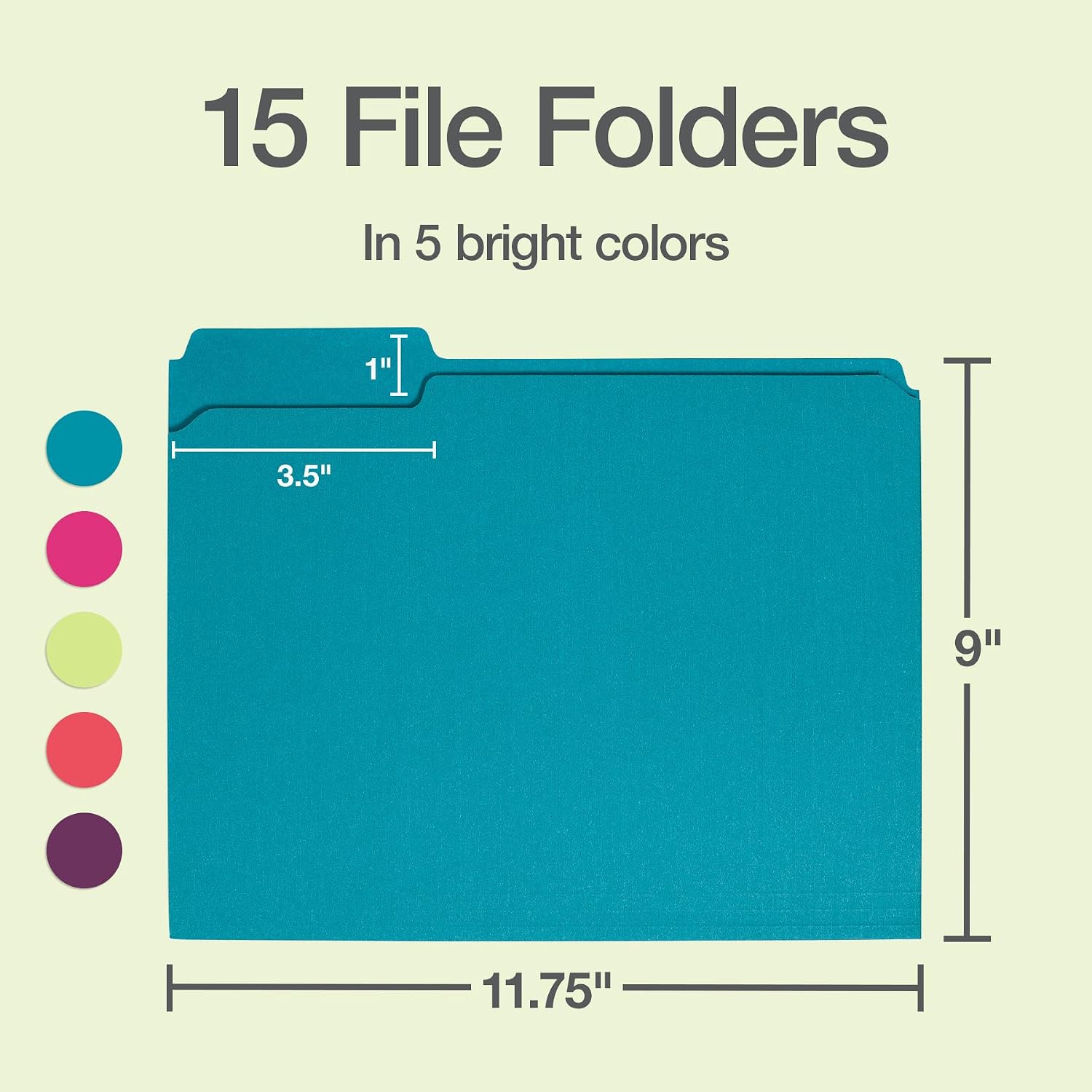 Oxford Colored File Folders, 15 Pack, 3 Tabs, 5 Bright Colors, Letter Size (8.5" x 11"), Color-Coding for School, Office & Home Document Organization image 2
