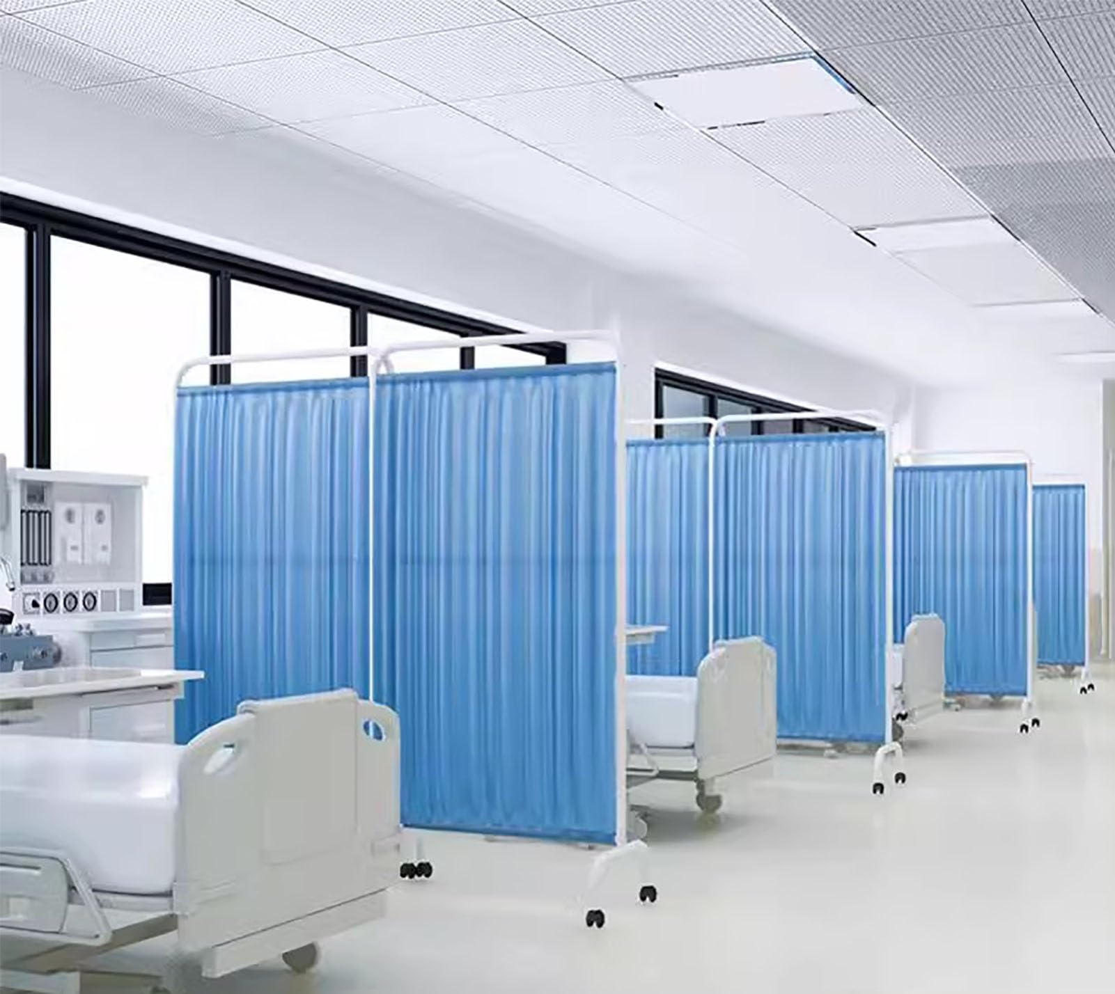 2 Panel Mobile Medical Privacy Screen Free Standing, 6ft High Rolling Room Seperating Divider on Wheels, Temporary Door Partition Wall Panels