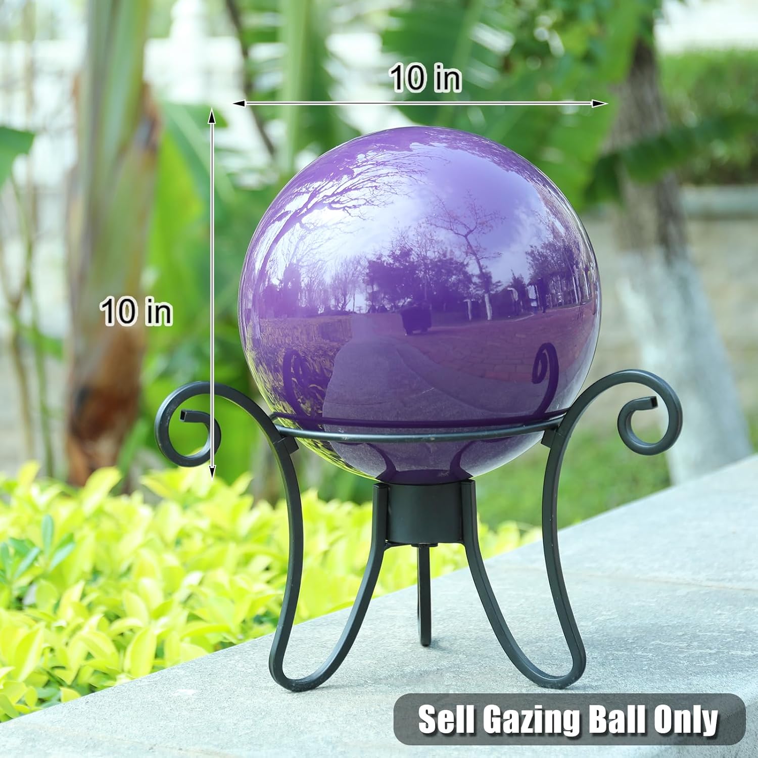 vcuteka gazing ball, 10" stainless steel mirror ball reflective garden sphere, gazing globe for home garden patio lawn outdoor and indoor decorative, purple