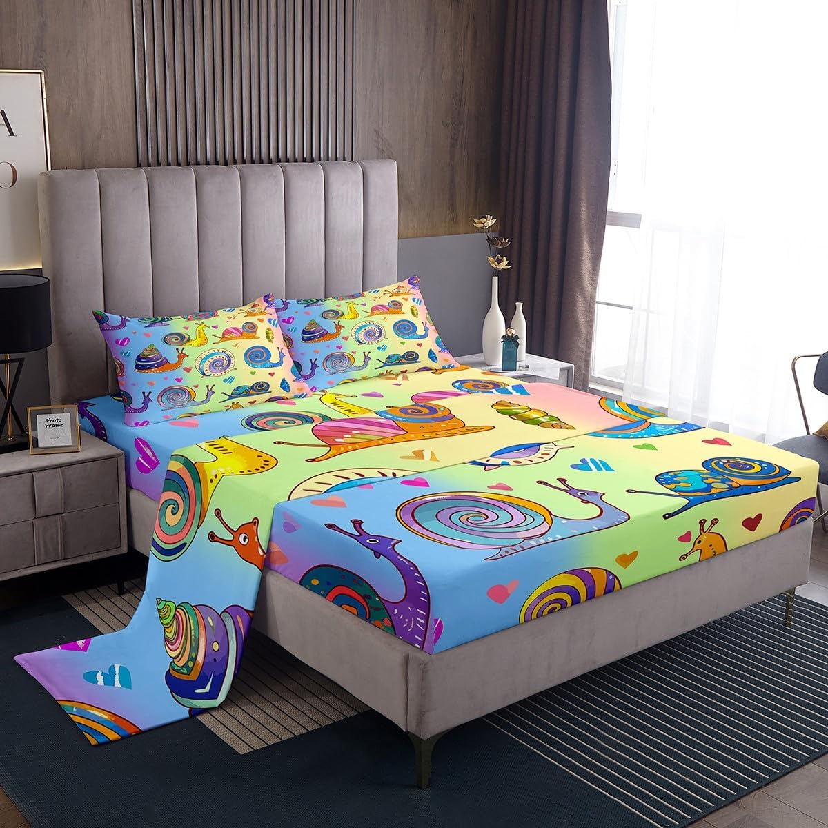 Erosebridal Tie Dye Fitted Grey Bed Sheets Abstract Pattern Room Decortion Bedding Set with Deep Pocket (1 Fitted Sheet 1 Top Sheet 2 Pillow Cases),Full, Multi 093, (JCX10816XXY-CLB_USf)