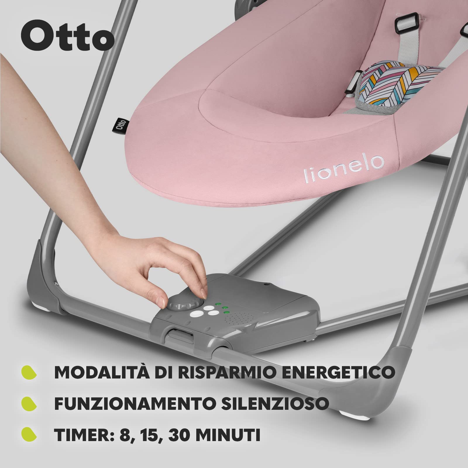 lionelo Otto Dondolo per Neonato e Bambini fino a 9kg Sdraietta con Giocattoli 5 Velocità Suoni Rilassanti Della Natura Altalena Portatile e Pieghevole Cinture a 5-punti Cavo di USB, Grigio