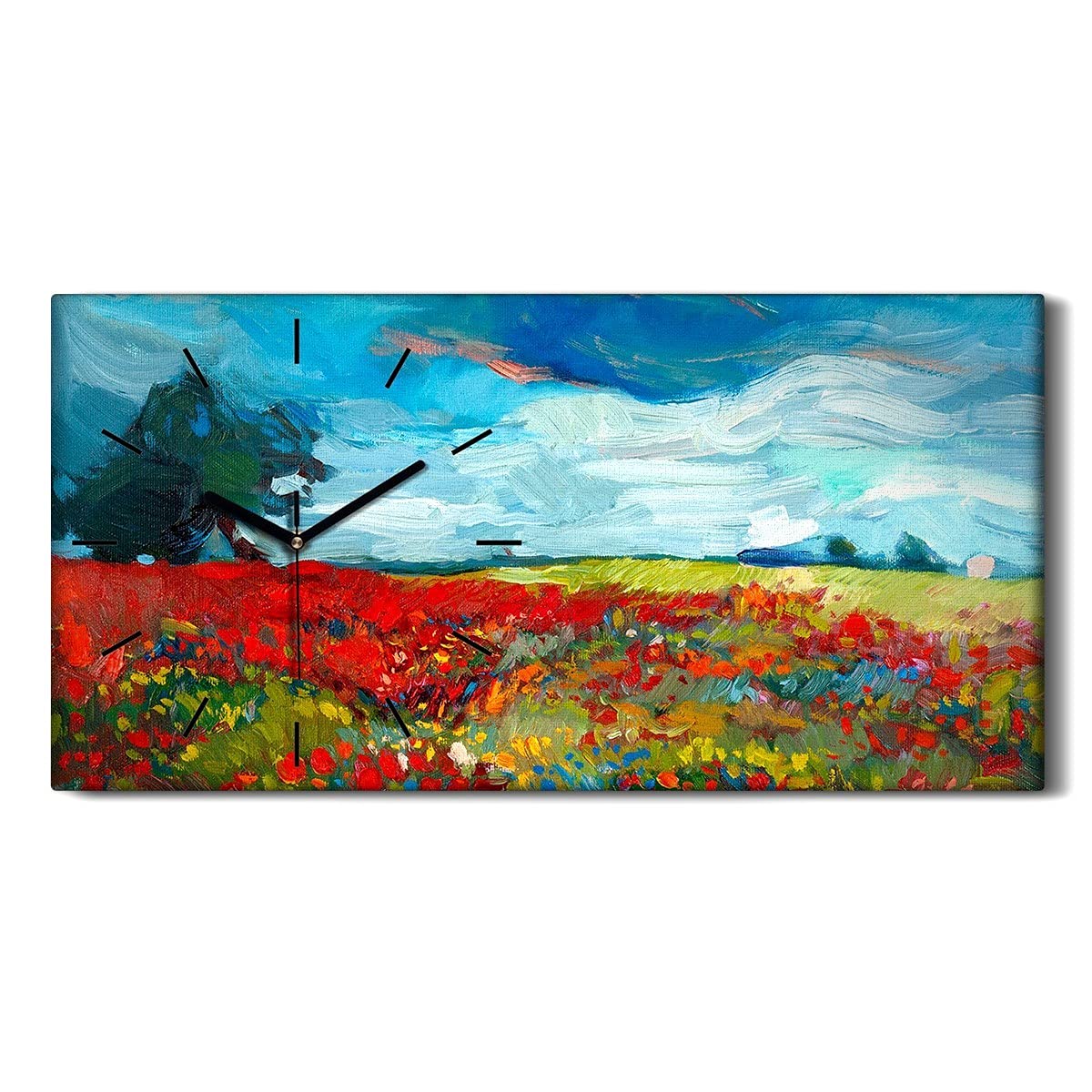 Horloge sur Toile Sans Bruit 60x30cm Art Moderne Chambre Fleurs