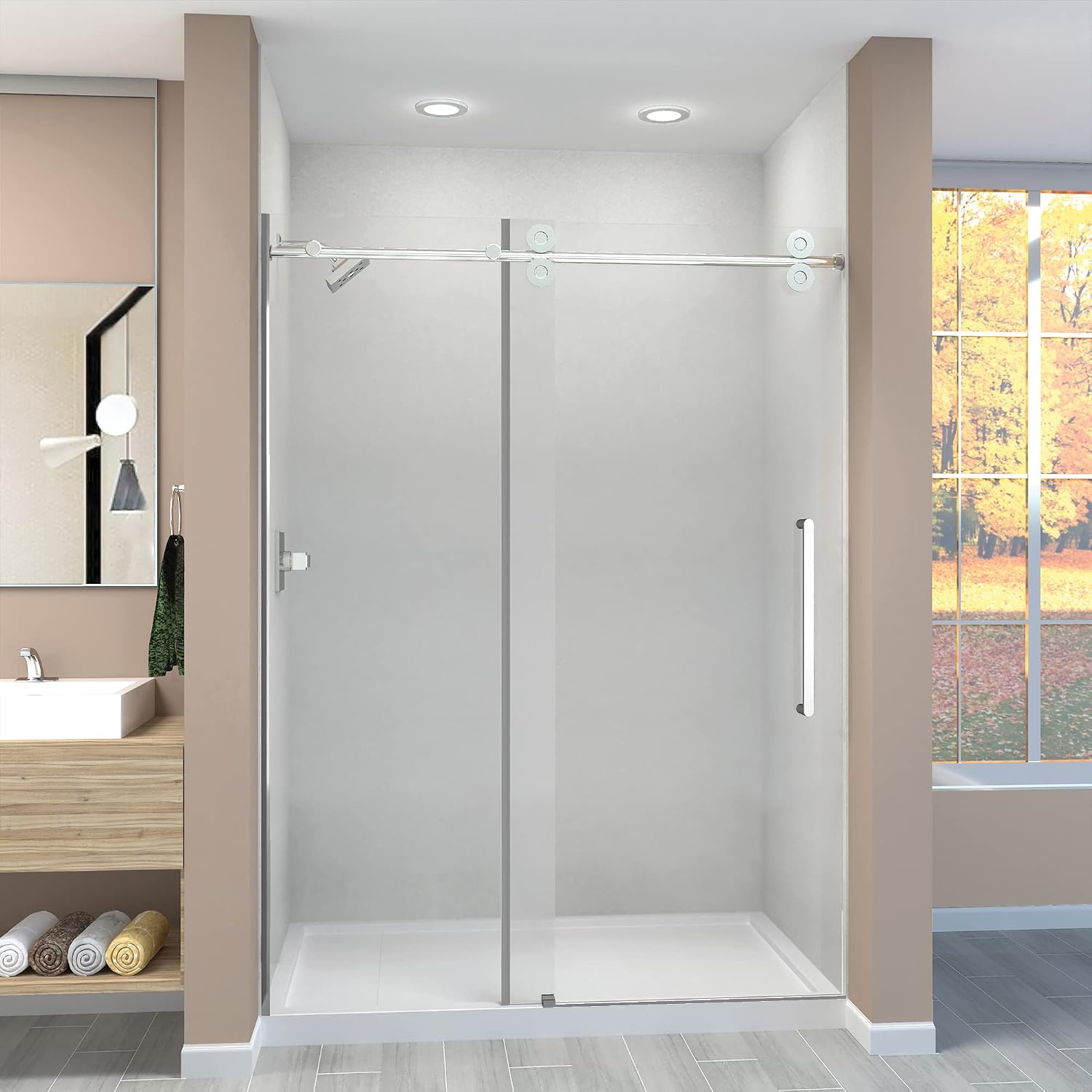 Transolid Teegan Frameless Sliding Barn Shower Door, 3/8 in. Tempered Clear Glass, 59 in. W x 80 in. H, Polished Chrome, TBD608010C-R-PC