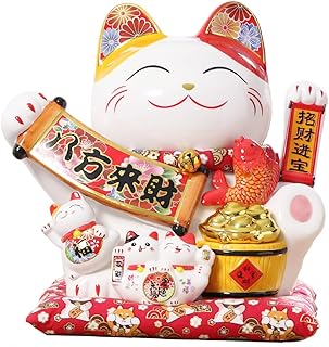 Lucky Figurines Cat Waving Arm Statue,Chinese Ceramic Fortune Cat,Japanese Good Luck Cat for Home, Office, Store, Moving Arm Money Cat - Buy now
