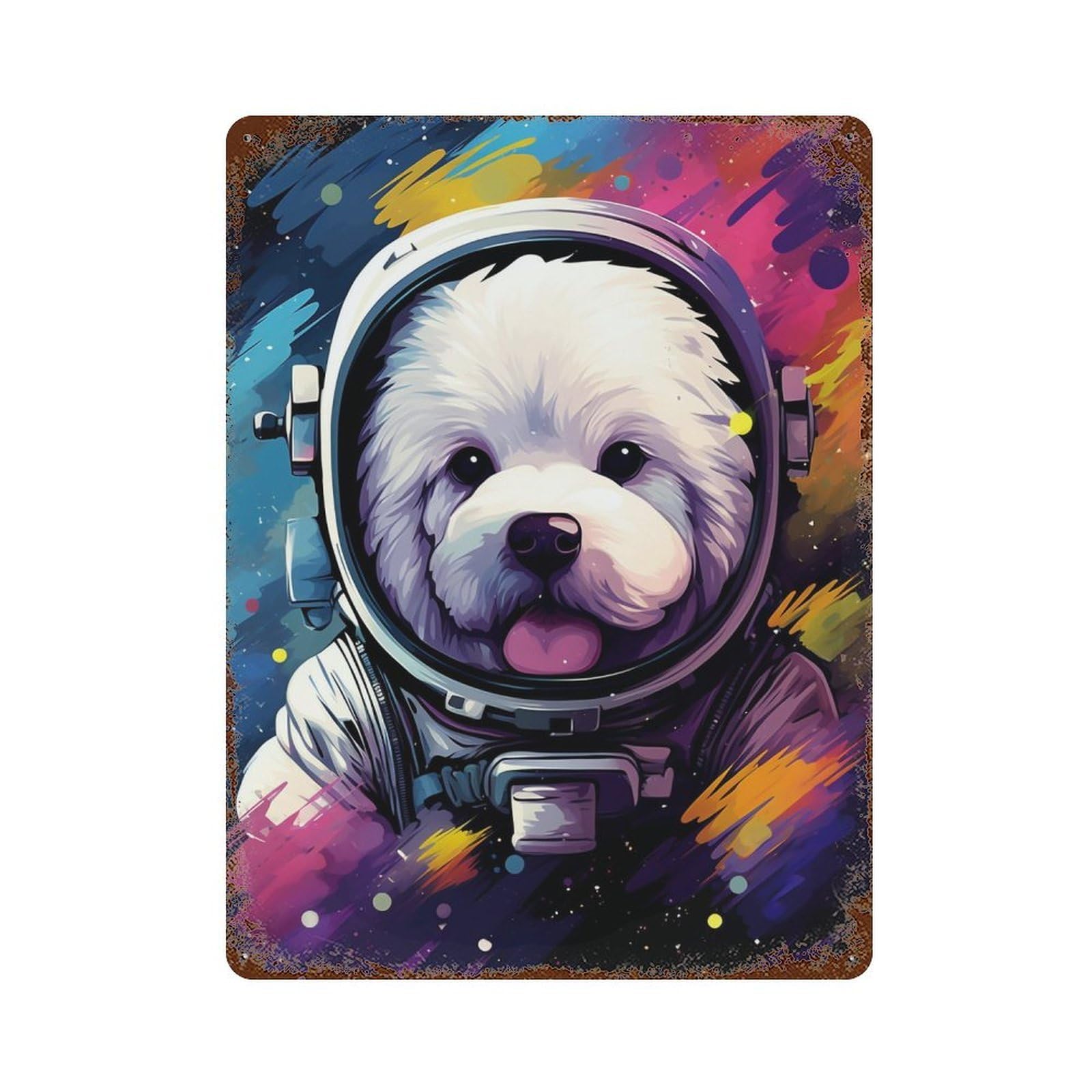Vintage Rust Metal Sign Space Pup Adventure -26 15.7"x11.8", Vintage Wall Decor for Office, Studio And Wall Decor