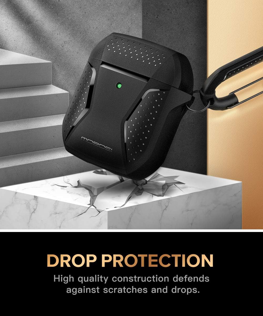 MOBOSI Compatible with AirPods Case Cover for AirPods 2 & 1, Full-Body Rugged Protective Case with Keychain for AirPod Wireless Charging Case [Front LED Visible], Black