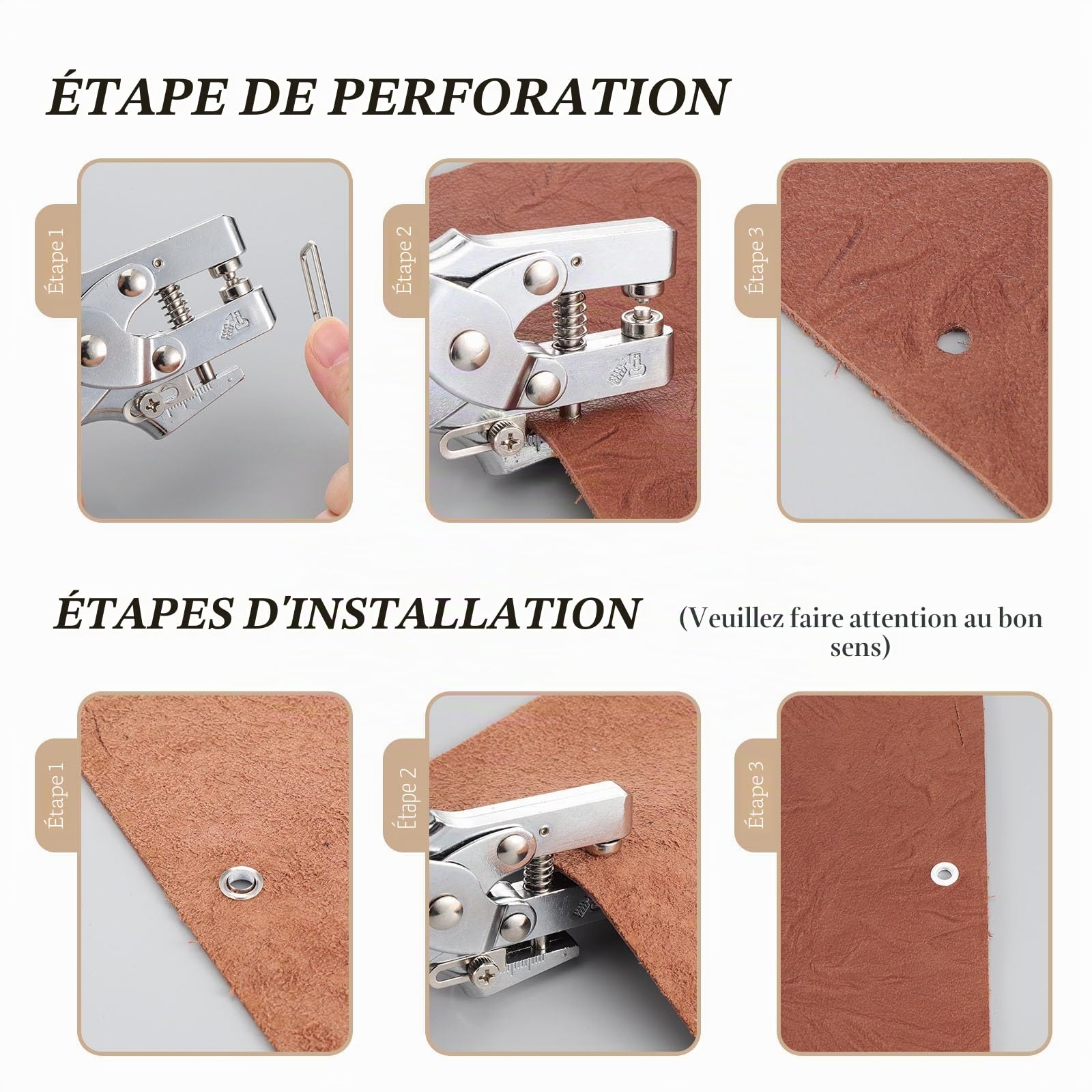 Gueenky Pince à Œillets avec 700 Oeillets Métalliques Ø 5 mm, Pince Perforatrice Oeillet avec 13 Couleurs Œillets pour Bâches Tissus Cuir