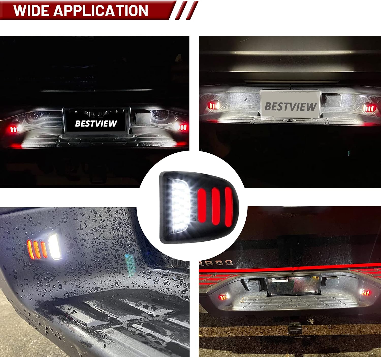 Bestview LED License Plate Light Tag Lamp Assembly - Tag Lights Led with Red OLED Neon Tube - Compatible with Chevy Silverado Suburban Tahoe GMC Sierra 1500 2500 3500 HD Escalade EXT, 2 Pieces