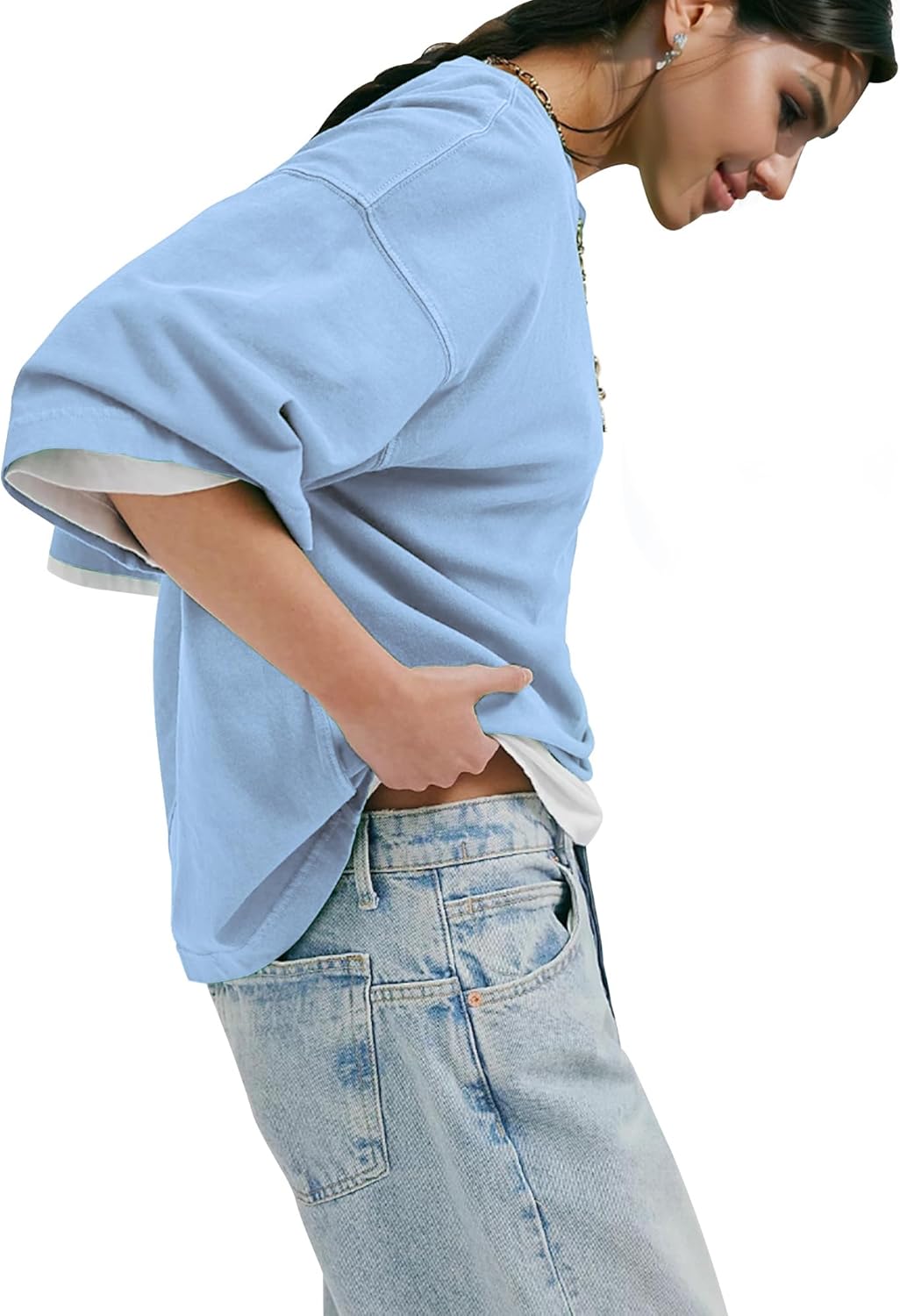 HUGOOME Womens Oversized T Shirts Summer Casual Short Sleeve Tops Cotton Crew Neck Loose Fit Basic Tee Plus Size Blouse - Image 4