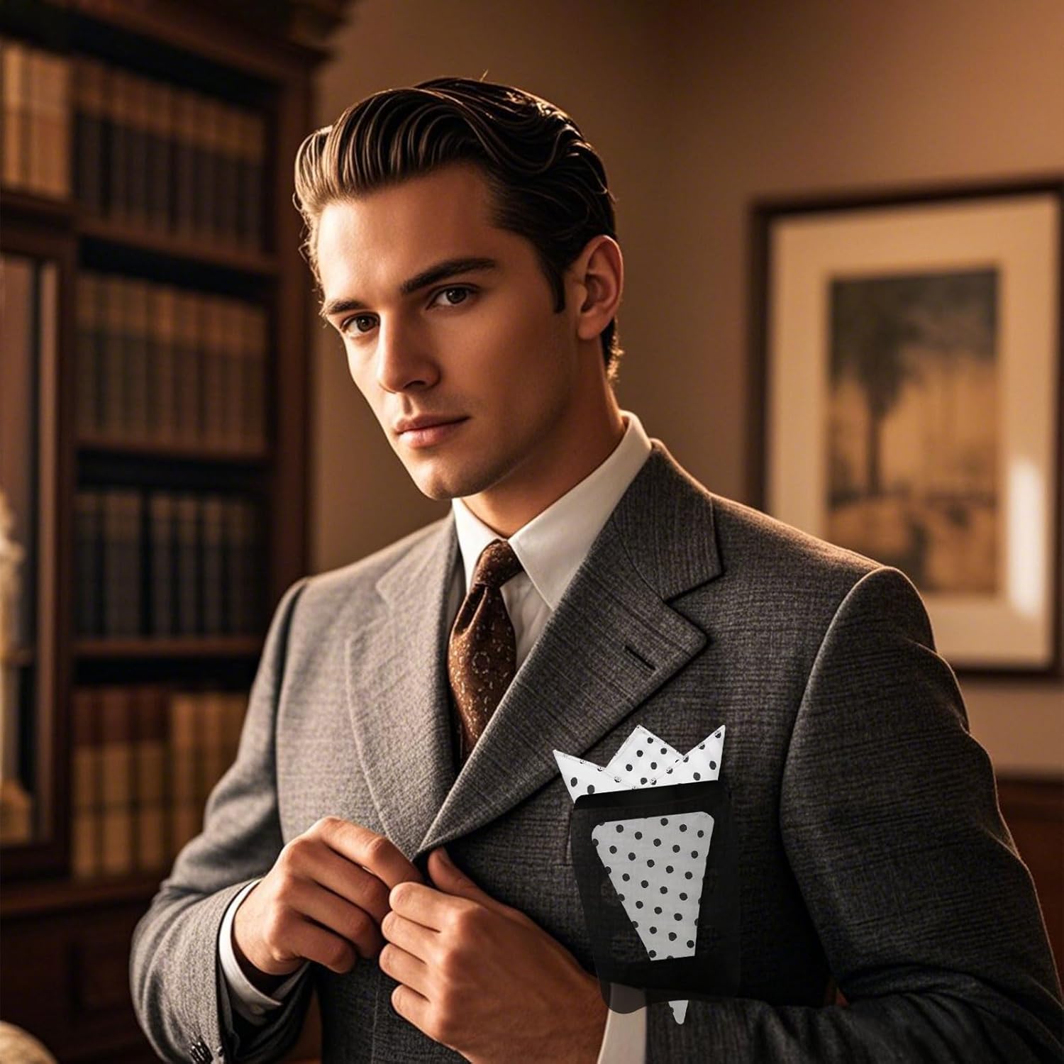 Polka Dot Handkerchiefs for Men, Mens Handkerchiefs Pocket Square with Holder for Wedding Party Banquet Formal Prom - Image 2