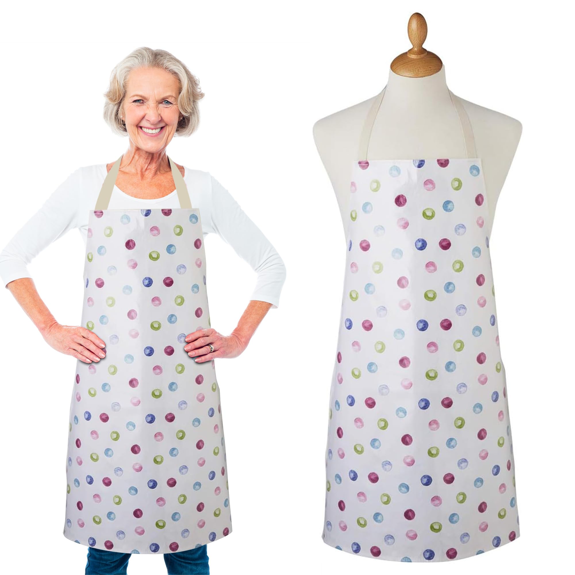 Cooksmart British Designed Waterproof PVC Apron | Wipe Down Aprons For Women & Men For Cleaning Or Kitchen | Waterproof Apron For Women & Men - Spotty Dotty