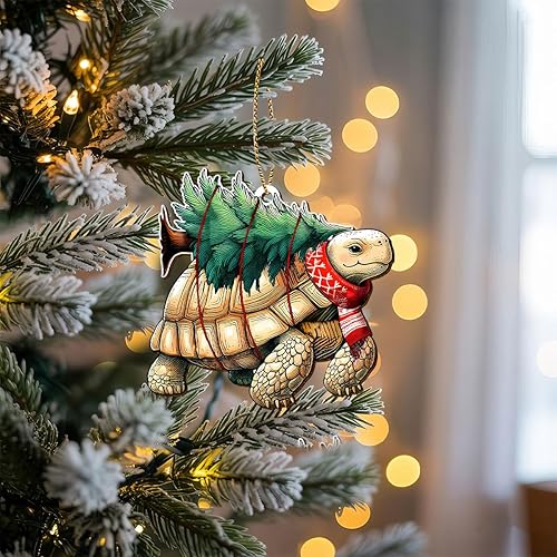 Miniatura 8 de Adorno de tortuga de Navidad, adornos colgantes de tortuga 2025, recuerdo de madera, regalos divertidos de Navidad para hombres y mujeres amantes de