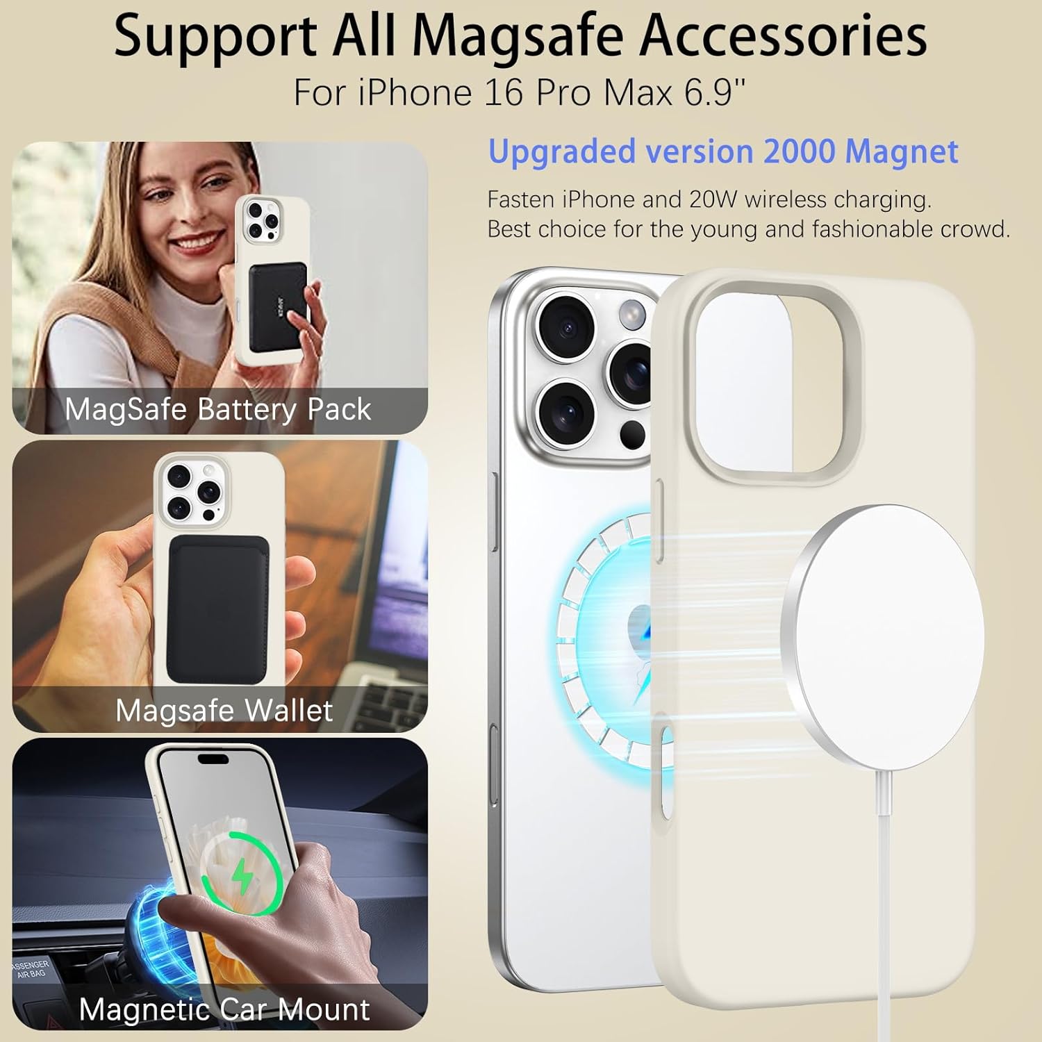 DUEDUE Liquid Silicone Case for iPhone 16 Pro Max 6.9", Magnetic Case Compatible with Magsafe, Military-Grade Full-Body Shockproof Protection, Soft Liquid Silicone Cover with Microfiber Lining, Beige 9 716UluRJmhL. AC SL1500