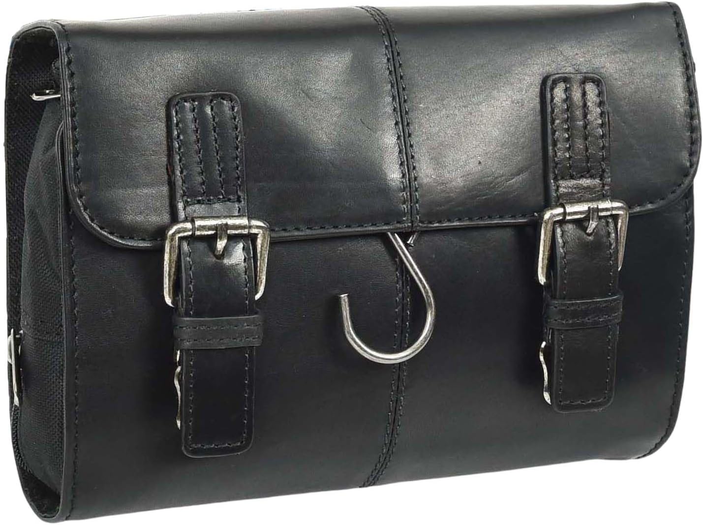 Mens Leather Wash Bag Hanging Cosmatics Toiletry Shaving Kit Travel Bag, Black, Small, Wash Bag