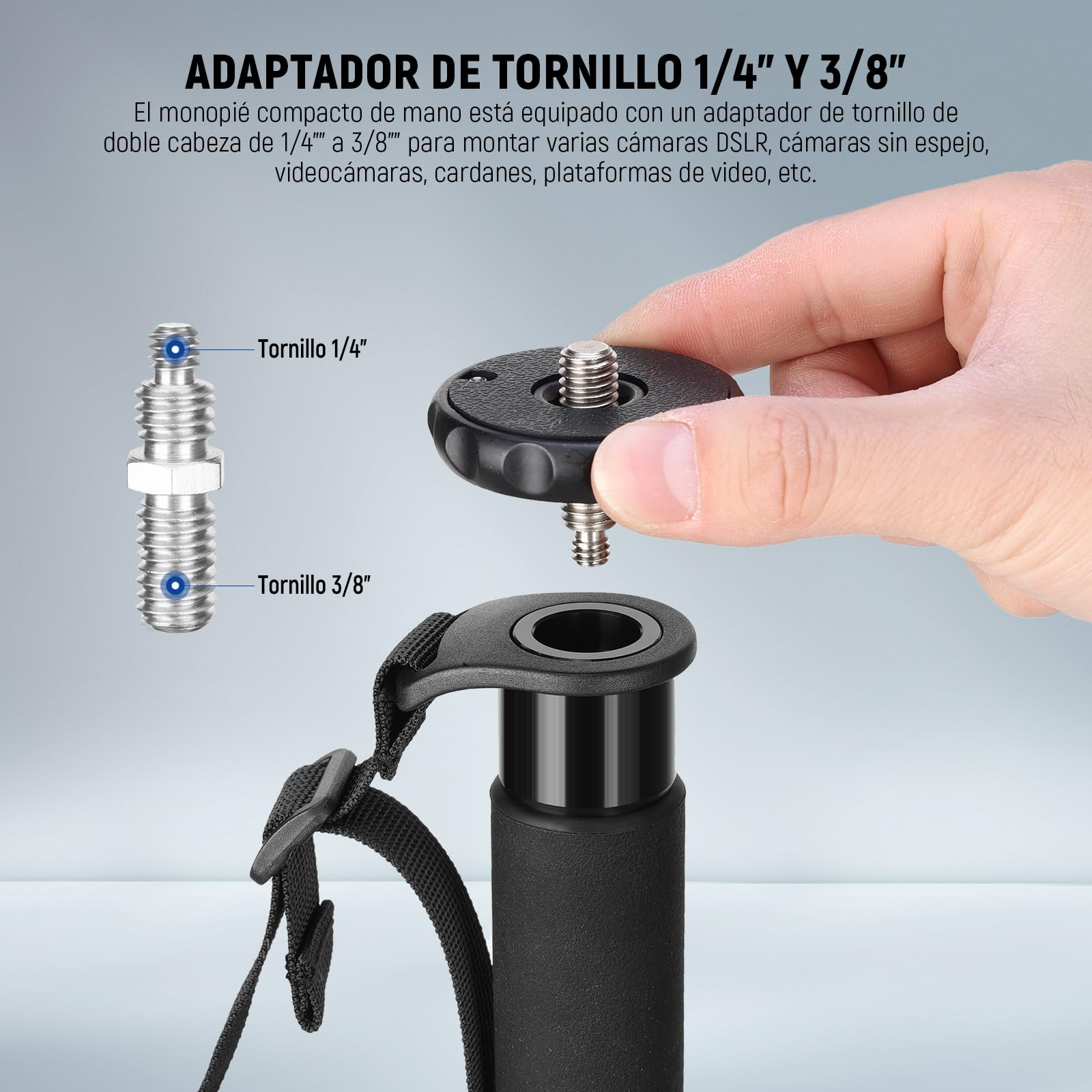 NEEWER TP41 - Soporte monopié para Poste de cámara, portátil de Aluminio de 61 Pulgadas, monopié de Video de Viaje, Adaptador de Tornillo de 1/4 Pulgadas 3/8 Pulgadas para cámaras réflex Digitales