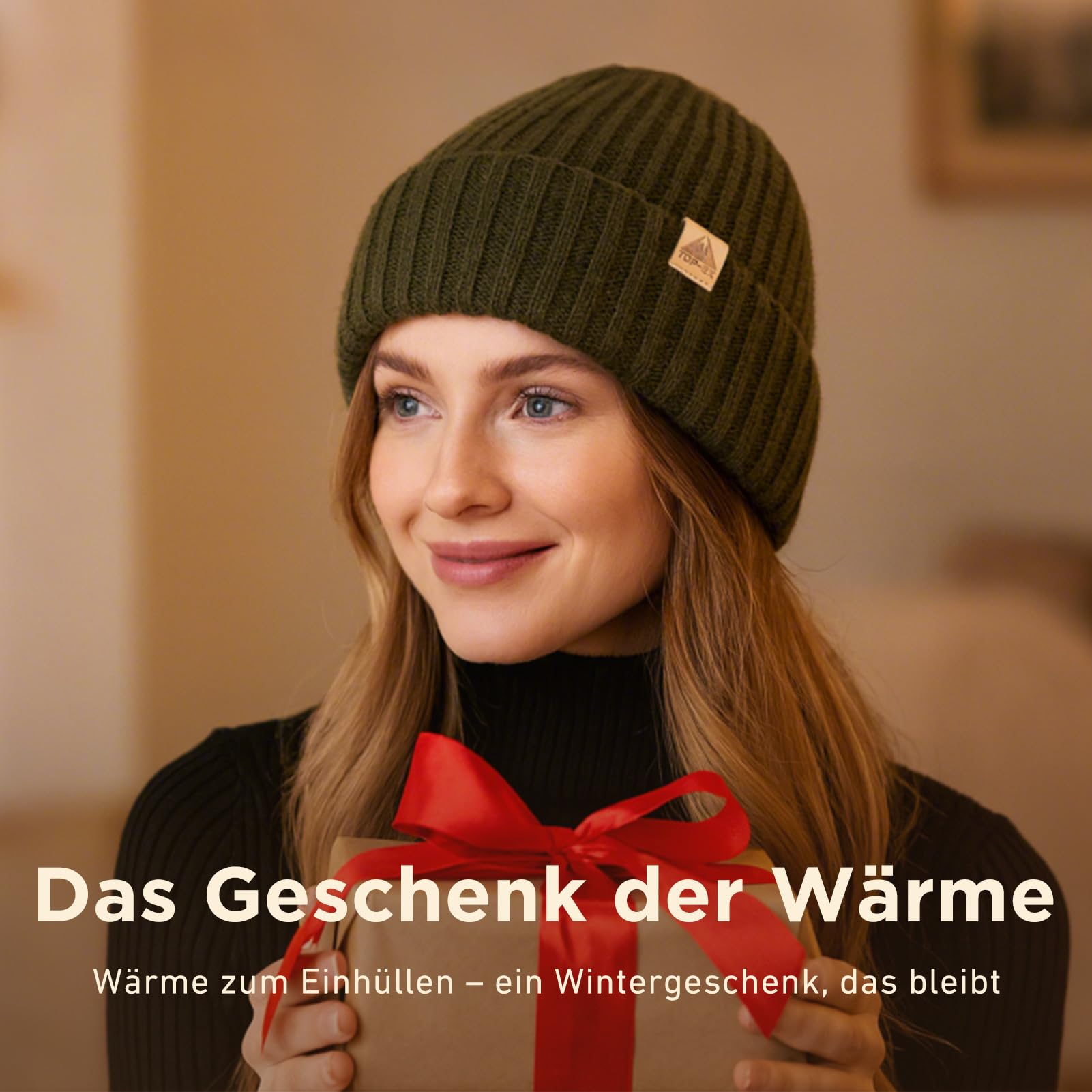 TOP-EX Bonnet d'hiver en laine mérinos XL/XXL - Bonnet tricoté chaud avec poignets et doublure polaire - Bonnet extensible unisexe pour homme et femme - Cadeau pour les jours froids