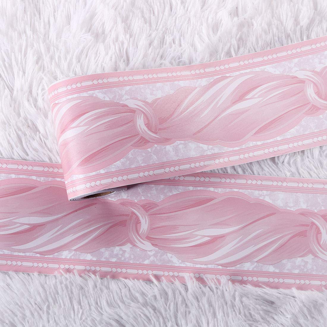 Sourcingmap - Cenefa de papel de pared autoadhesiva, revestimiento de PVC, bordes de suelo para cocina, baño, dormitorio, decoración de pared de papel 3.94 pulgadas por 32.8 pies, rosa, Wave Pattern