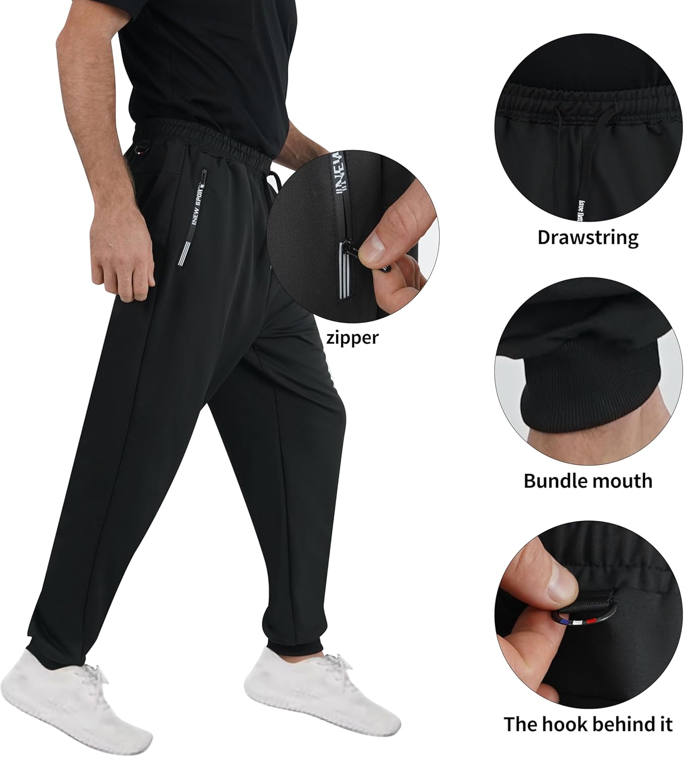 Spring Special Mens 3 Pack Athletic Jogger Sweatpants for Men with Letter Print Zipper Pocket and Drawstring XS-2XL