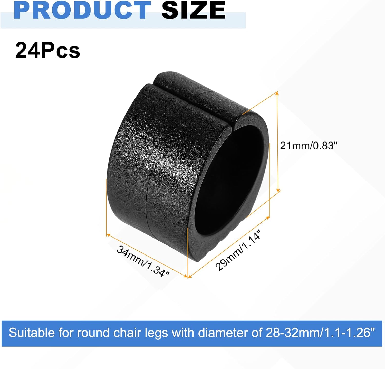 uxcell 24 Pcs Rectangle U Shaped Chair Leg Cover, Fit 28-32mm Dia Tubular Chair Legs, Non-Slip No Noise Floor Protector, Plastic Furniture Feet Tubing Caps, Black