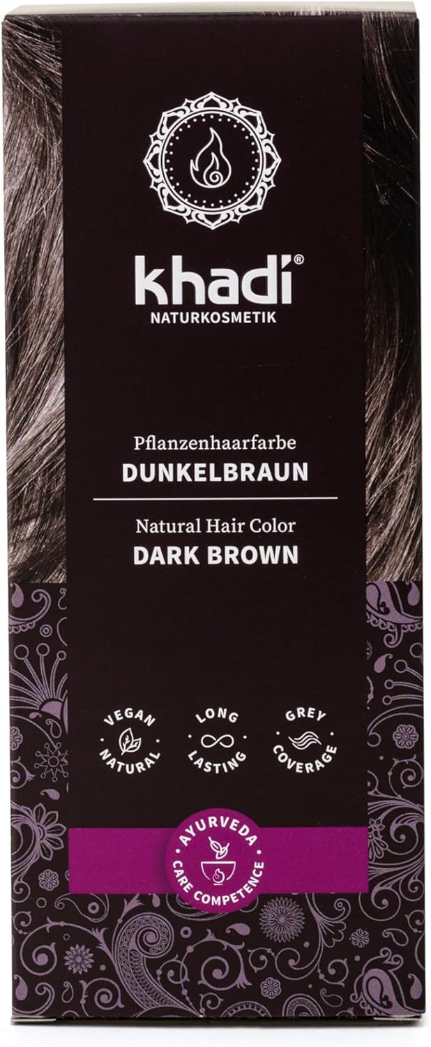 khadi DARK BROWN Plantaardige haarkleur, dompelt je haar in een diep glinsterende chocolade tot zwartbruin, 100% plantaardig, natuurlijk & veganistisch, gecertificeerde natuurlijke cosmetica, 100g khadi DARK BROWN Plantaardige haarkleur, dompelt je haar in een diep glinsterende chocolade tot zwartbruin, 100% plantaardig, natuurlijk & veganistisch, gecertificeerde natuurlijke cosmetica, 100g