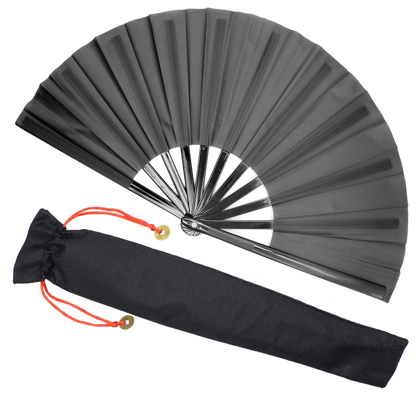 Zolee Large Rave Clack Fan for Line Dancing - Boots on The Ground Folding Hand Fan - Foldable Chinese Tai Chi Kung Fu Fan - for EDM, Music Festival, Hot Flashes, Event, Party, Dance (Black)