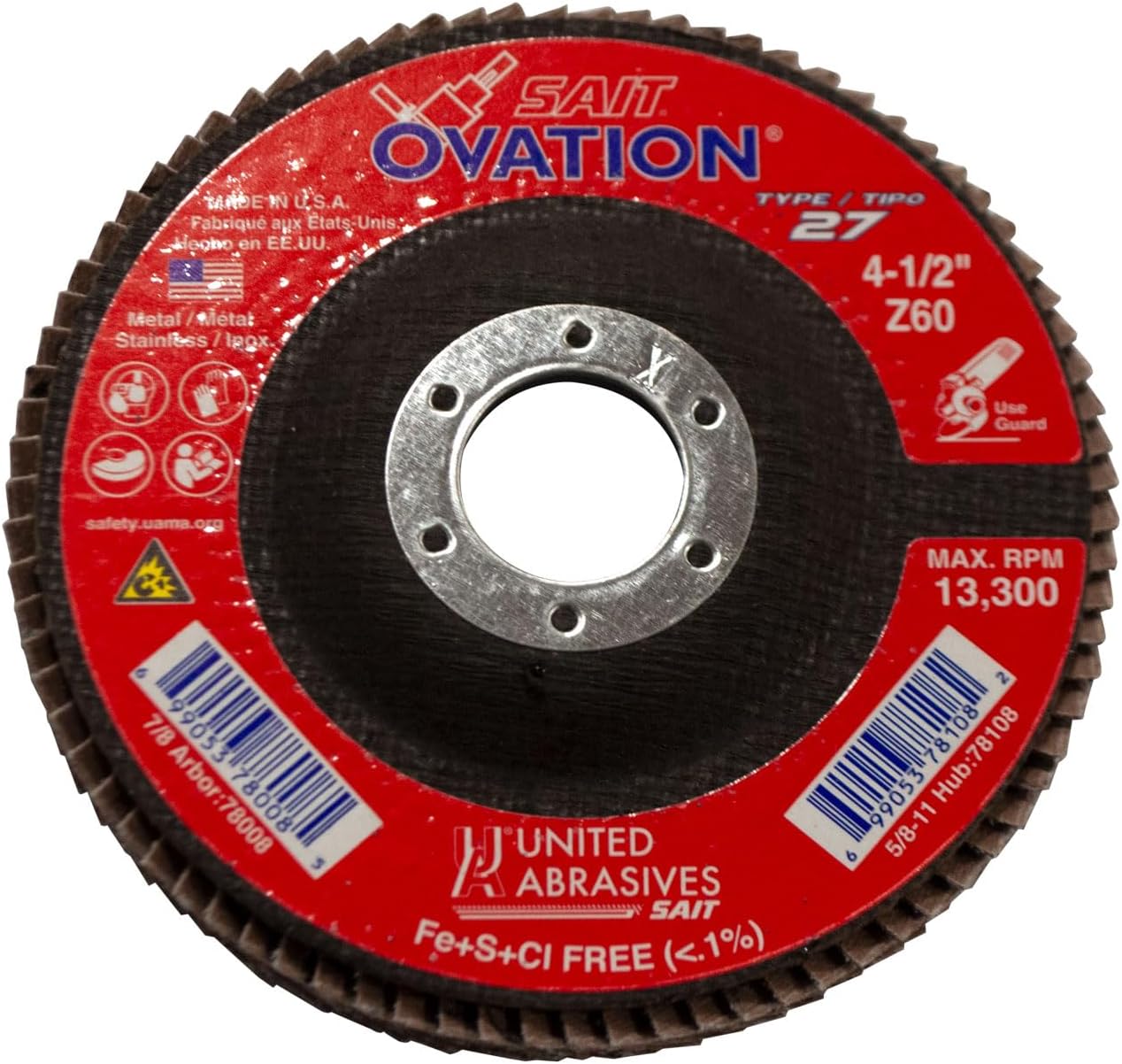 United Abrasives- SAIT 78005 Ovation Flap Disc, 4-1/2-Inch by 7/8-Inch, 36 Grit, 10-Pack