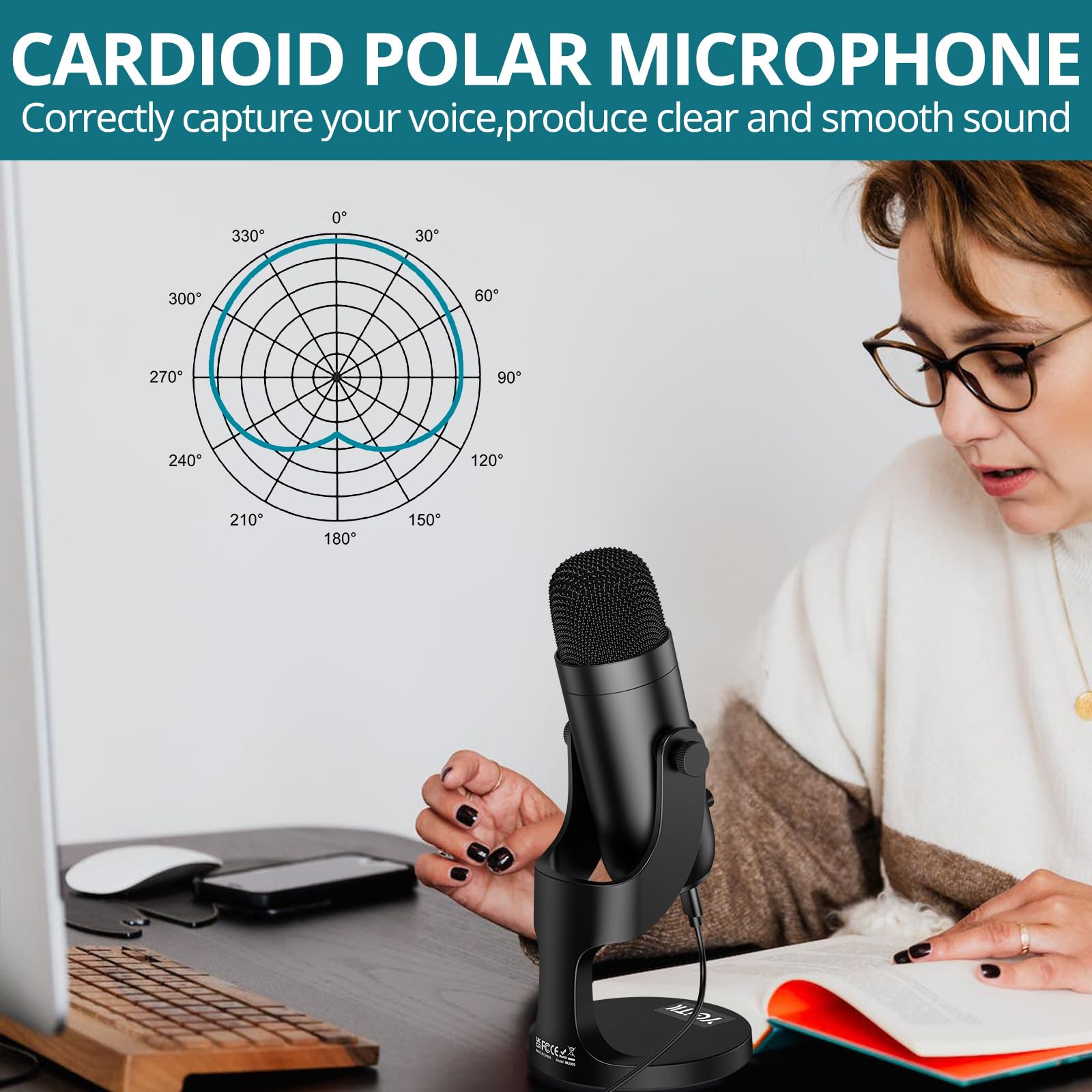 Mikrofon do gier PC 16Bit/48 kHz, Mikrofon pojemnościowy do iPhone'a, telefonu komórkowego, PS4, PS5 z wyciszeniem, Mikrofon USB/Type-C do przesyłania strumieniowego, podcastów, Twitch, YouTube