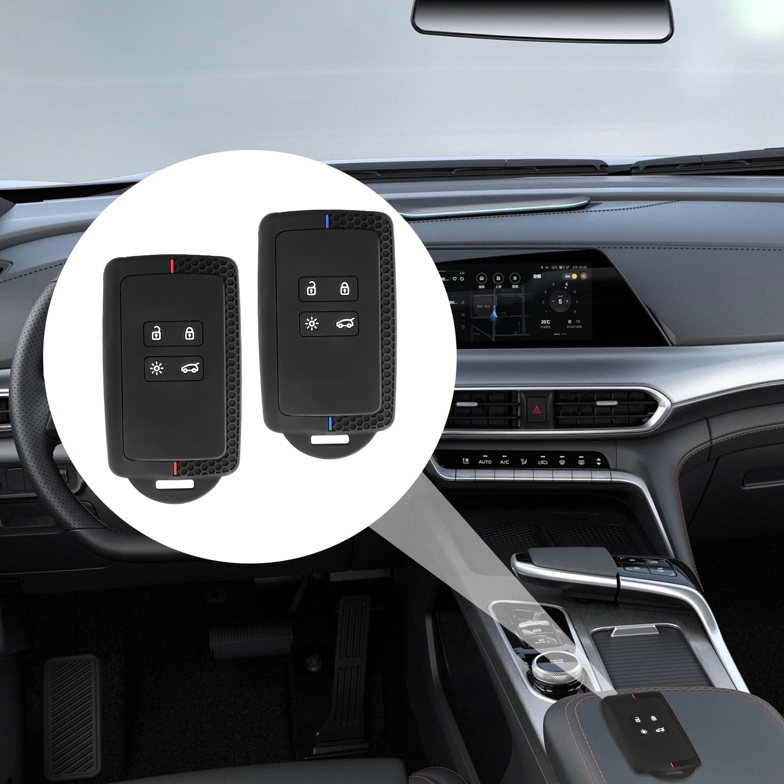 2 szt. etui na kluczyki samochodowe kompatybilne z Renault 4 przyciski, Smartkey, tylko Keyless Go, z breloczkiem do kluczy, silikonowe etui ochronne do Clio Espace Dacia Master Bus Talisman