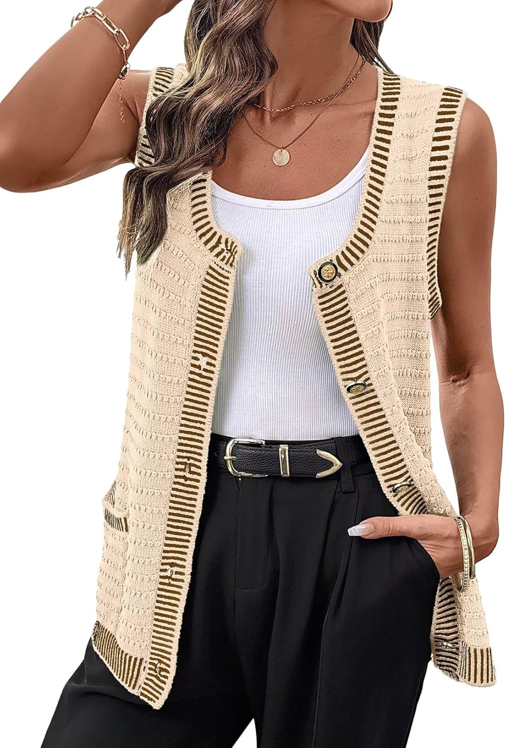 Dokotoo Women's 2026 Sleeveless Cardigan Sweaters Casual Button Down Round Neck Knit Cardigans with Pockets